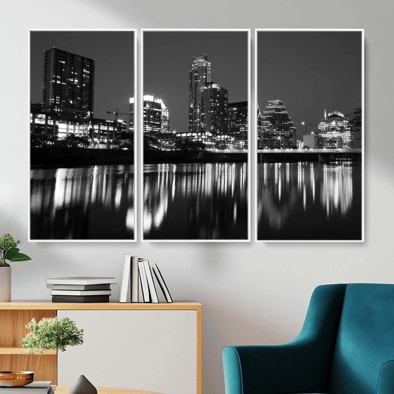 38129554-MGV-CV-36X24 - Austin Skyline Wall Art Canvas Print, Austin Downtown Night Cityscape Print for Modern Urban Wall Decor