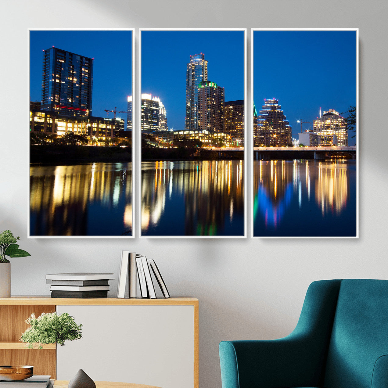 21916206-MGV-CV-36X24 - Austin Skyline Wall Art Canvas Print, Austin Downtown Night Cityscape Print for Modern Urban Wall Decor