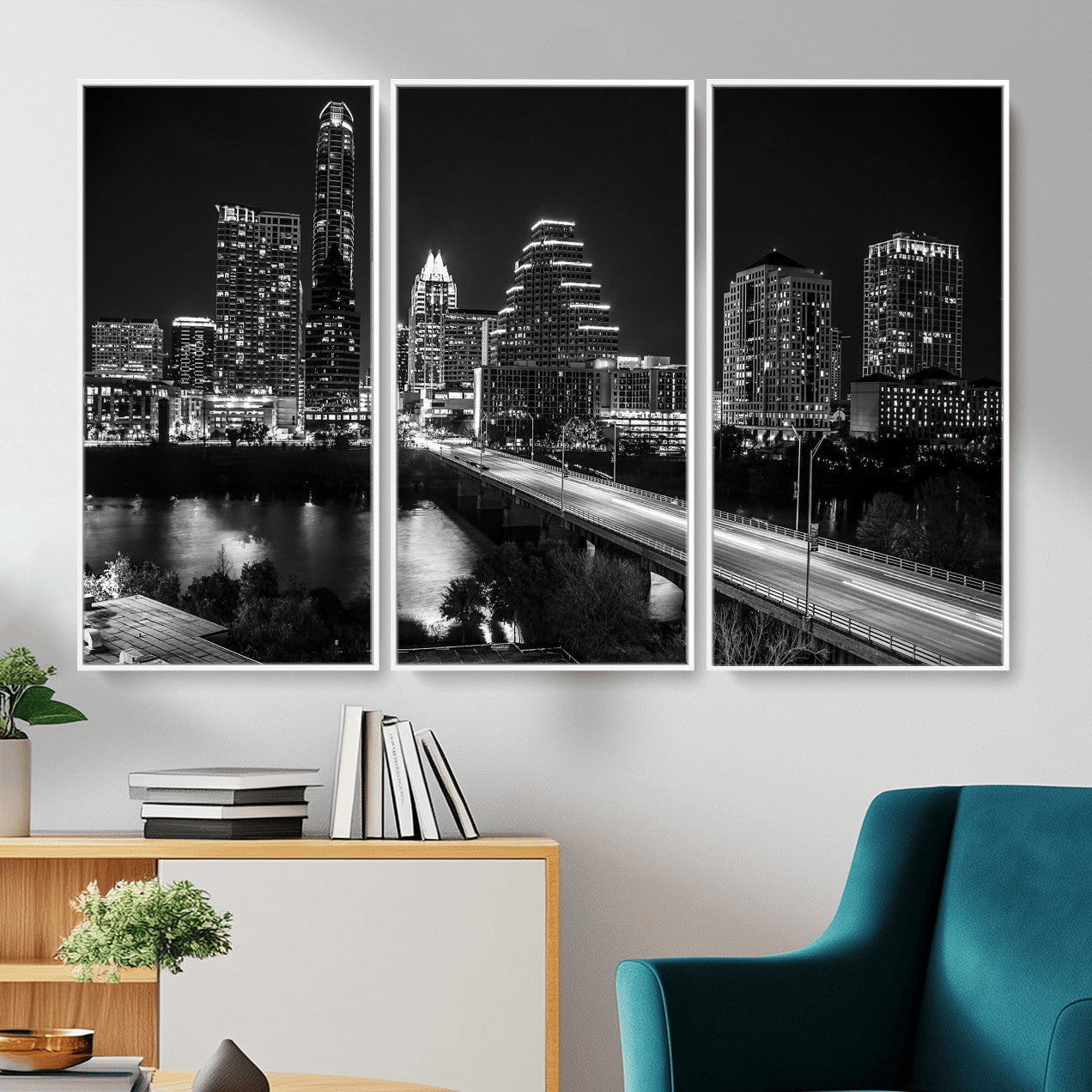 37531750-MGV-CV-36X24 - Austin Skyline Wall Art Canvas Print, Austin Downtown Night Cityscape Print for Modern Urban Wall Decor