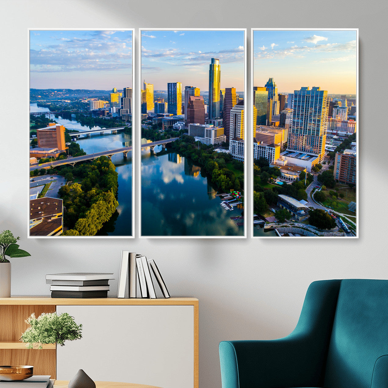 33675326-MGV-CV-36X24 - Austin Skyline Wall Art Canvas Print, Austin Downtown Night Cityscape Print for Modern Urban Wall Decor