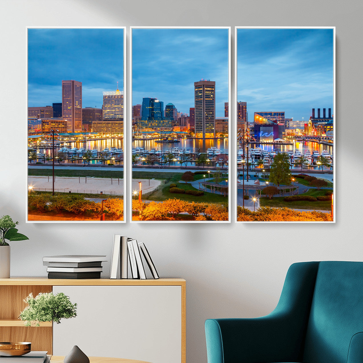78635089-MGV-CV-36X24 - Baltimore Skyline Wall Art Canvas Print, Baltimore Downtown Night Cityscape Print for Modern Urban Wall Decor