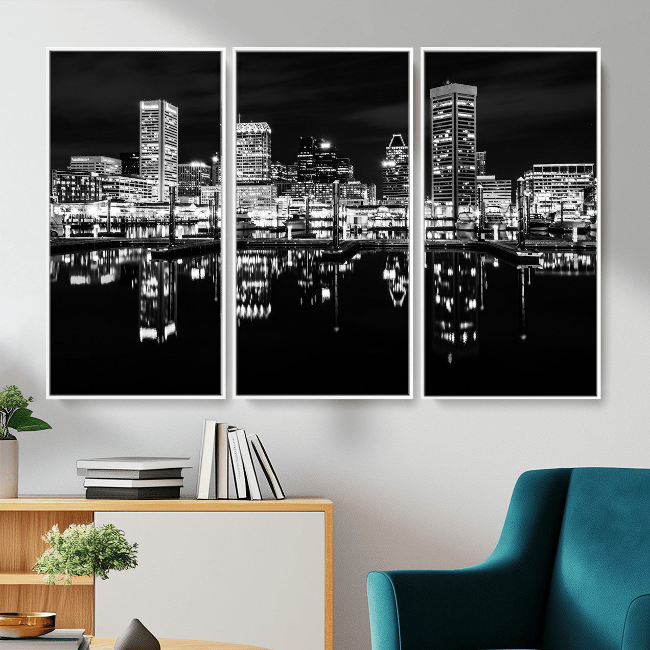 69187681-MGV-CV-36X24 - Baltimore Skyline Wall Art Canvas Print, Baltimore Downtown Night Cityscape Print for Modern Urban Wall Decor