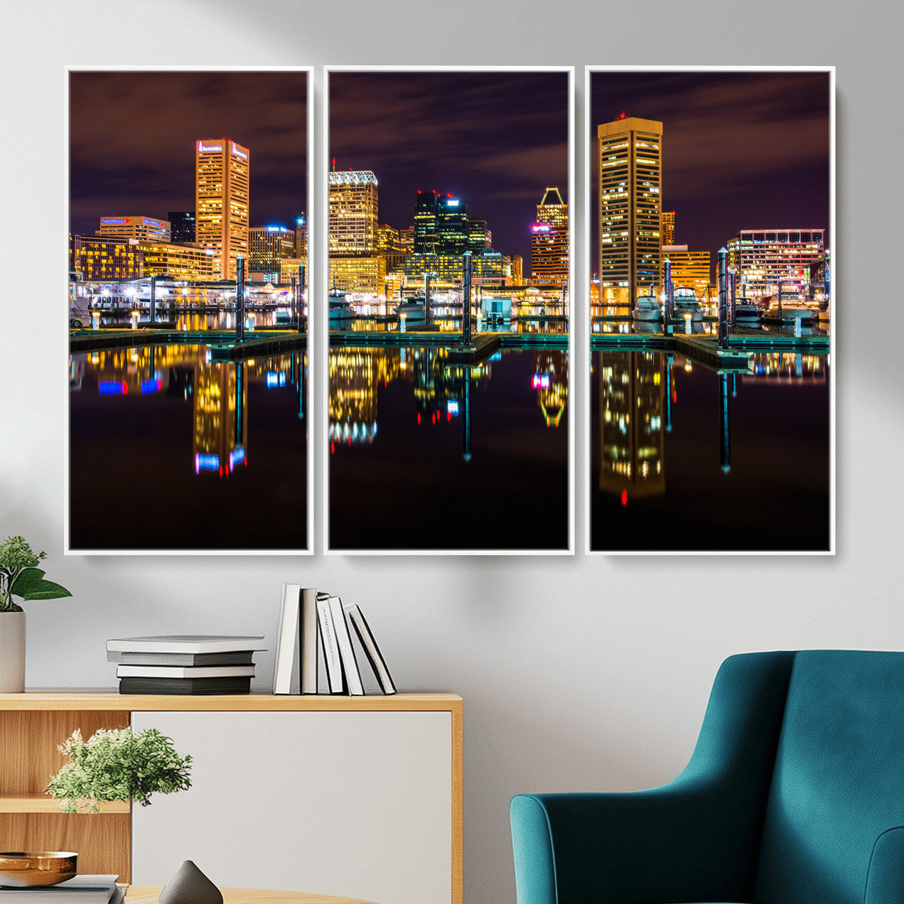 38201692-MGV-CV-36X24 - Baltimore Skyline Wall Art Canvas Print, Baltimore Downtown Night Cityscape Print for Modern Urban Wall Decor