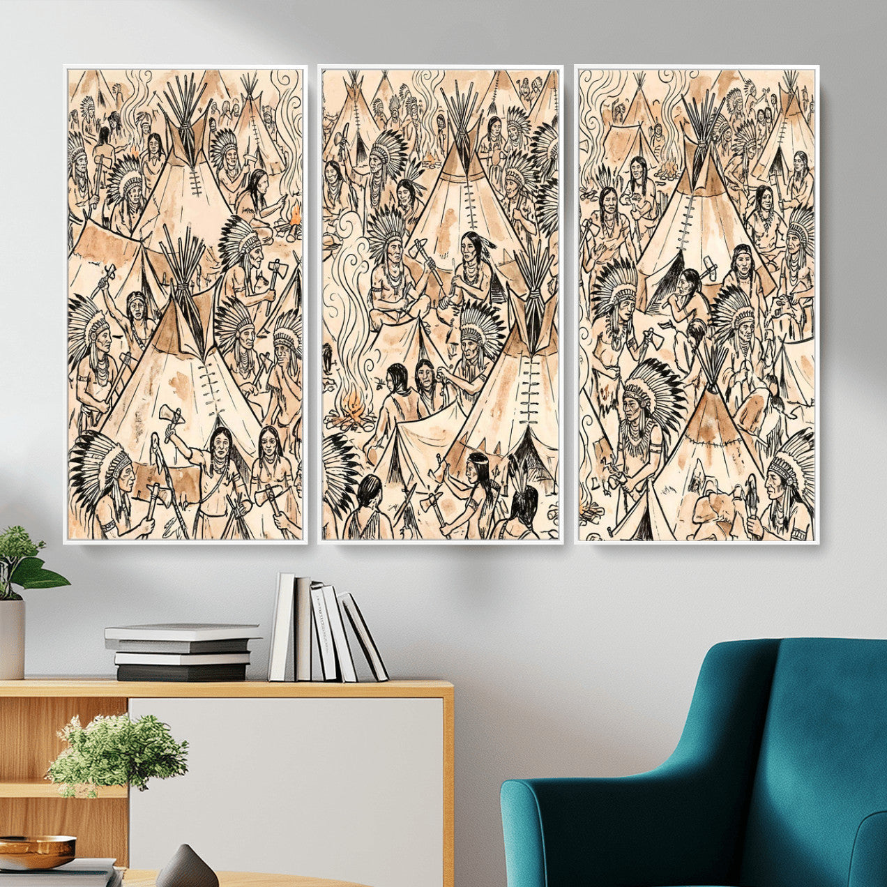 72739176-MGV-CV-36X24 - Farmhouse Animals Wall Art Canvas Print - Abstract Farm Animal Drawing Mid-Century Wall Art for Cabin Decor