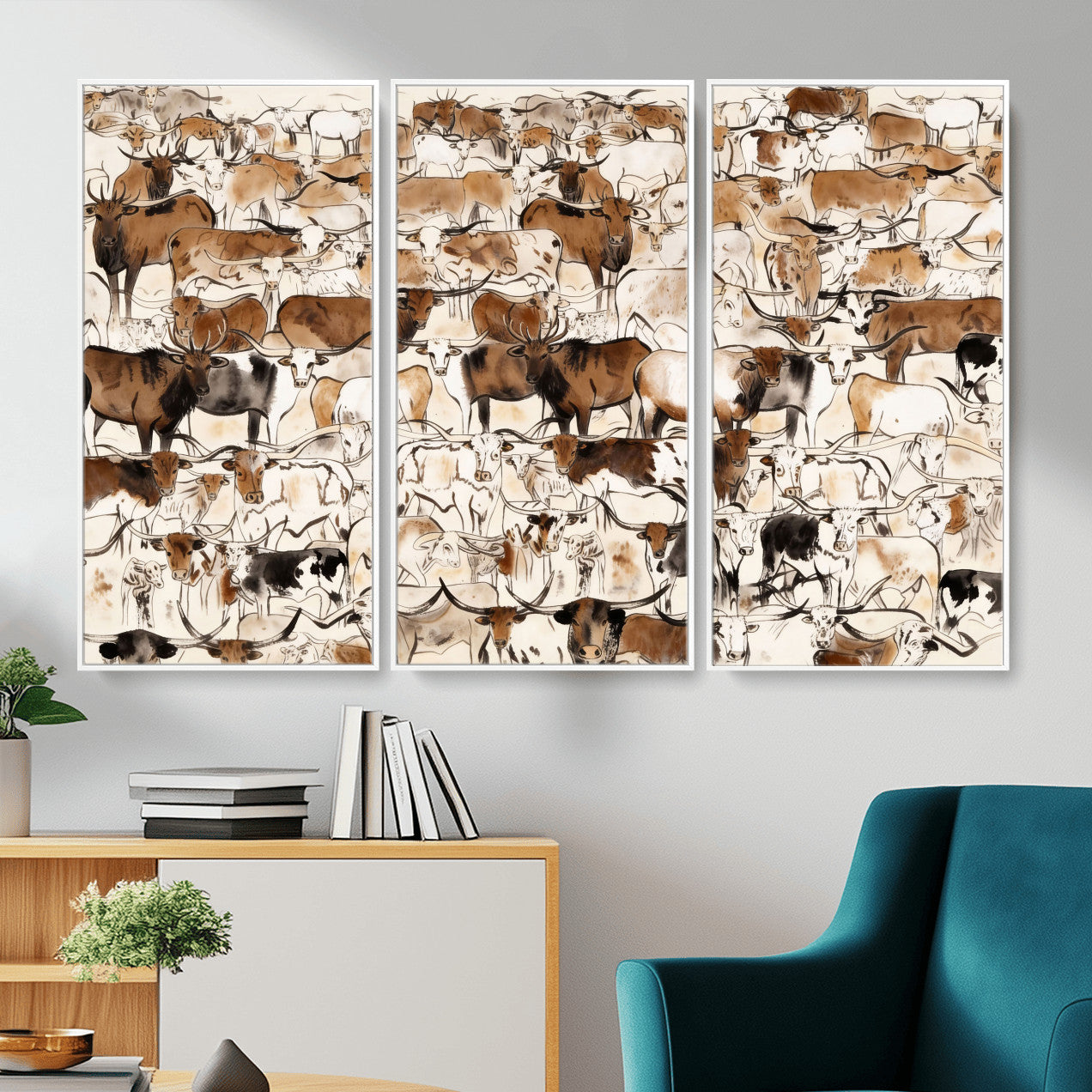 81416572-MGV-CV-36X24 - Farmhouse Animals Wall Art Canvas Print - Abstract Farm Animal Drawing Mid-Century Wall Art for Cabin Decor