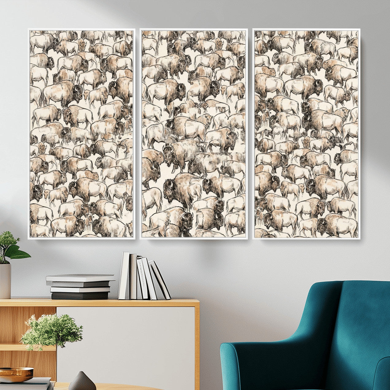 77502929-MGV-CV-36X24 - Farmhouse Animals Wall Art Canvas Print - Abstract Farm Animal Drawing Mid-Century Wall Art for Cabin Decor