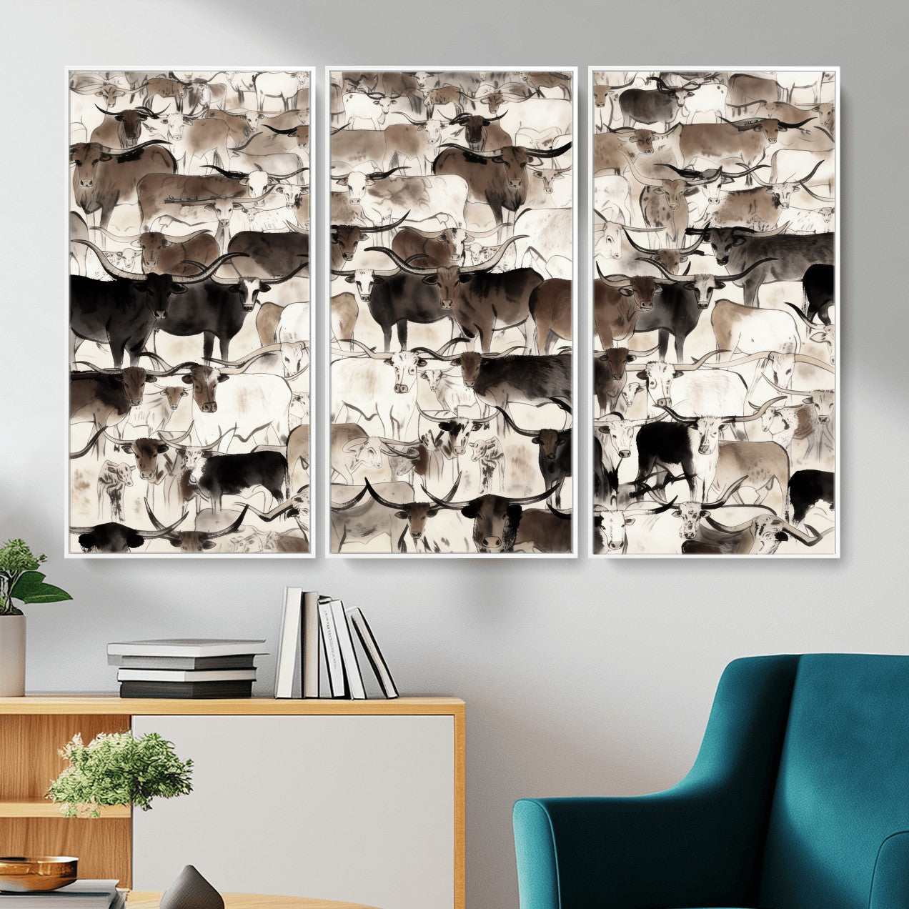 46084312-MGV-CV-36X24 - Farmhouse Animals Wall Art Canvas Print - Abstract Farm Animal Drawing Mid-Century Wall Art for Cabin Decor