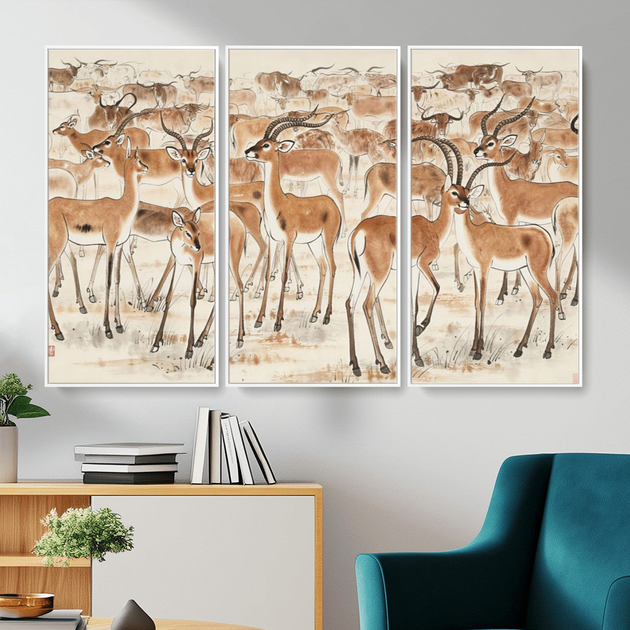 67375088-MGV-CV-36X24 - Farmhouse Animals Wall Art Canvas Print - Abstract Farm Animal Drawing Mid-Century Wall Art for Cabin Decor