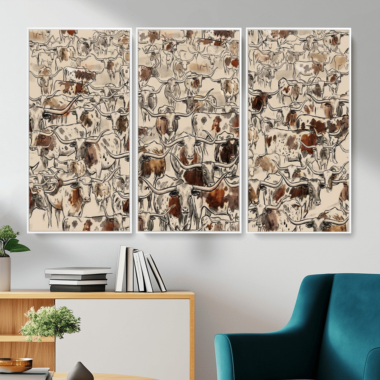 94808502-MGV-CV-36X24 - Farmhouse Animals Wall Art Canvas Print - Abstract Farm Animal Drawing Mid-Century Wall Art for Cabin Decor