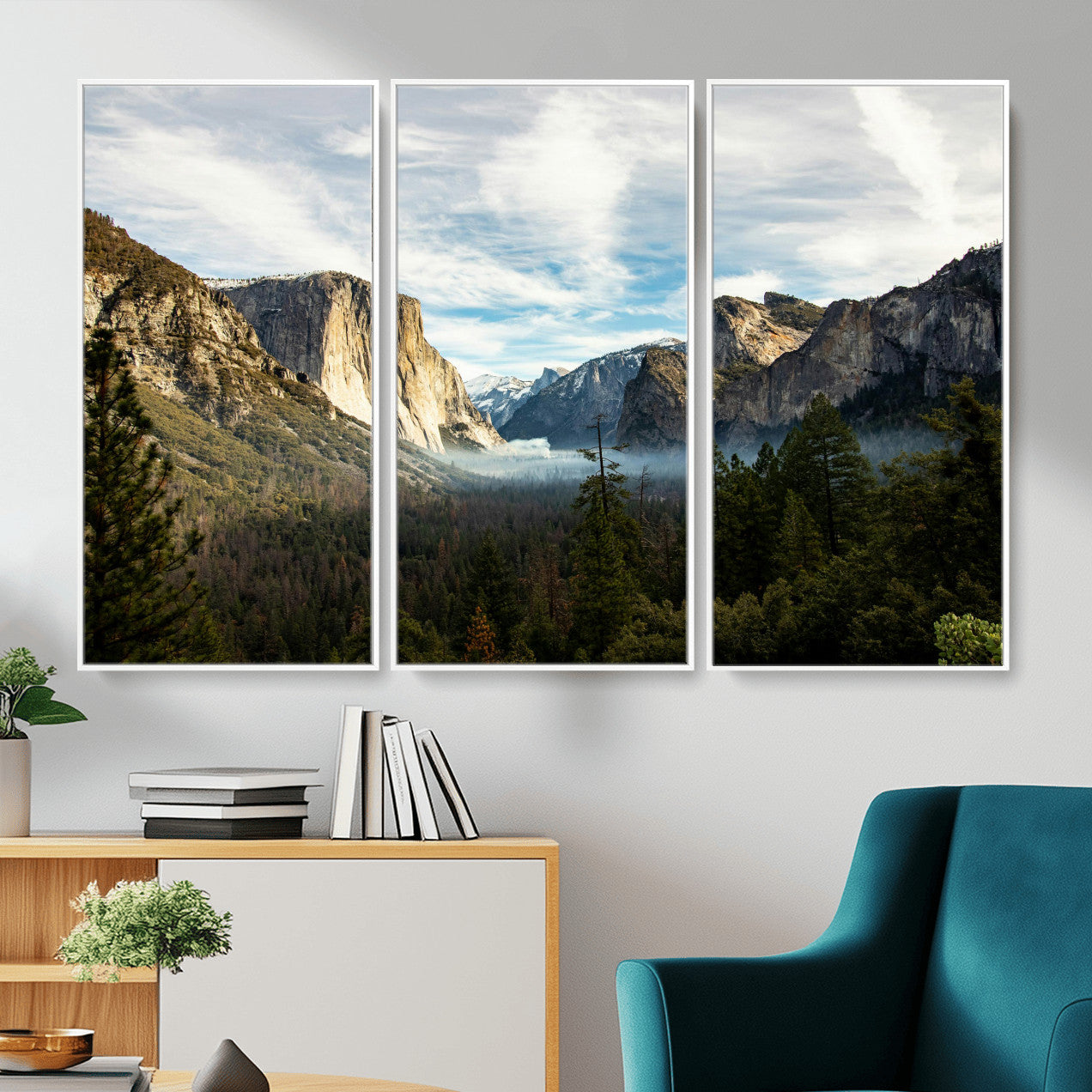 15089394-MGV-CV-36X24 - Yosemite Valley Mountain Landscape Wall Art Canvas Print, Granite Cliff Forest Valley Canvas Print, California National Park Scenic Art Printing