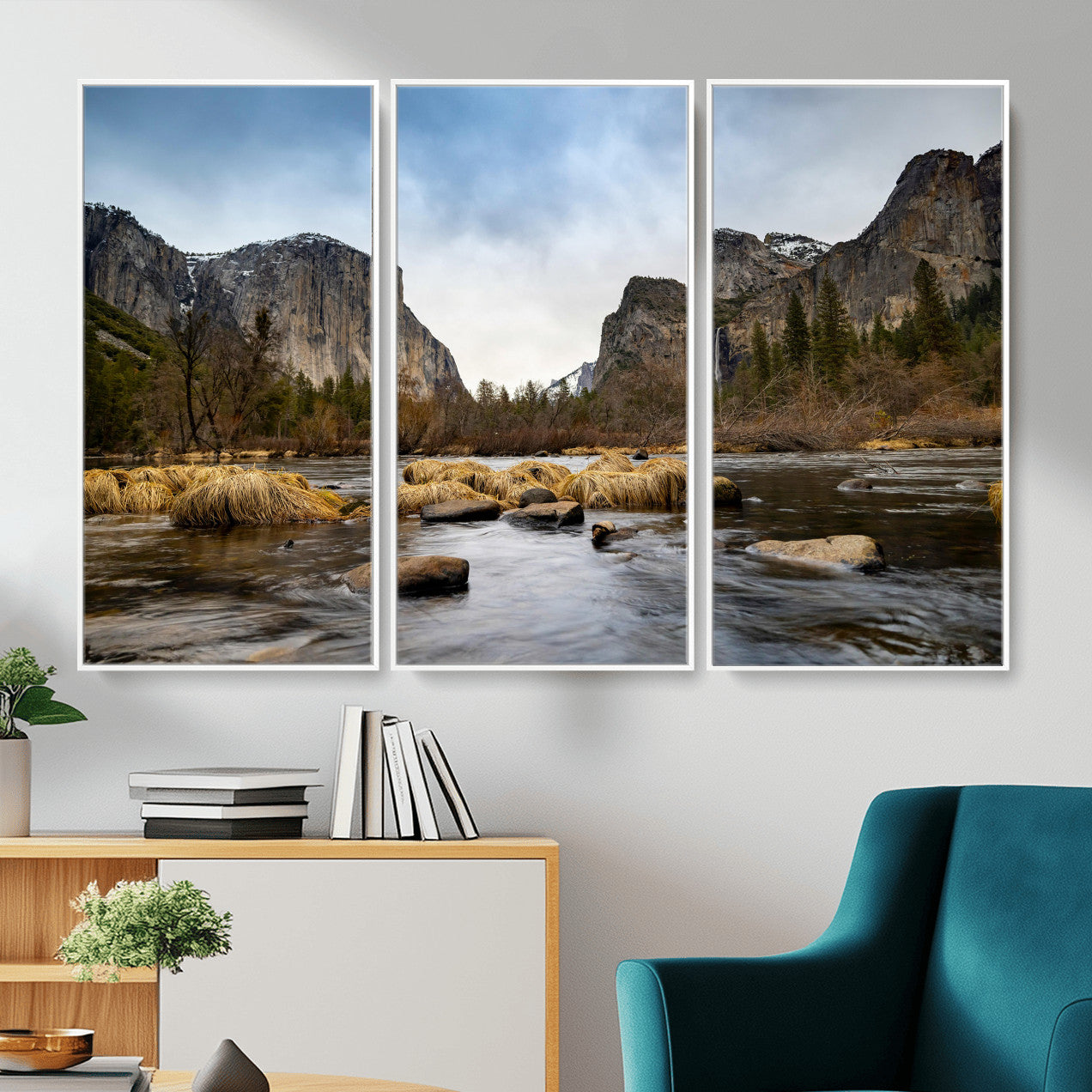20458404-MGV-CV-36X24 - Yosemite Valley Mountain Landscape Wall Art Canvas Print, Granite Cliff Forest Valley Canvas Print, California National Park Scenic Art Printing