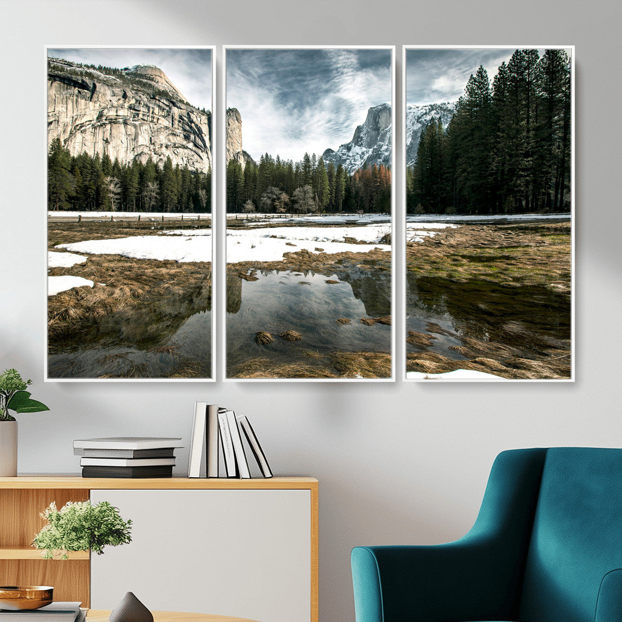 14527348-MGV-CV-36X24 - Yosemite Valley Mountain Landscape Wall Art Canvas Print, Granite Cliff Forest Valley Canvas Print, California National Park Scenic Art Printing