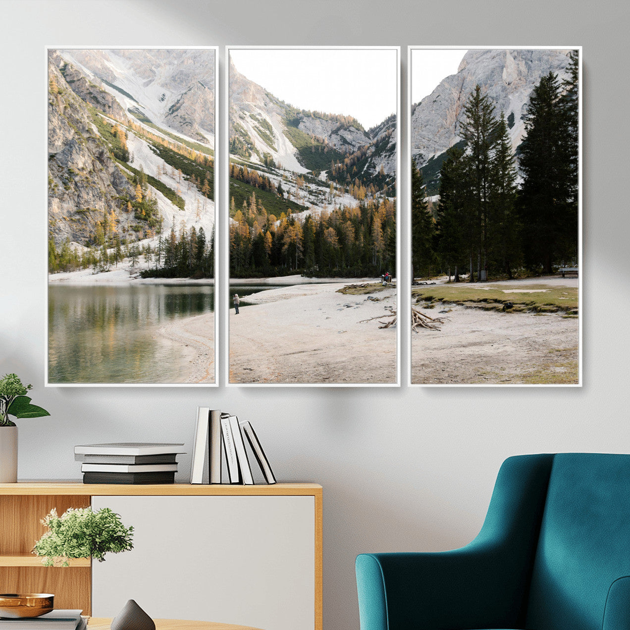 89246758-MGV-CV-36X24 - Lake Braies Alpine Landscape Wall Art Canvas Print, Dolomites Mountain Lake Forest Canvas Print, Italian Alps Scenic Nature Art Printing