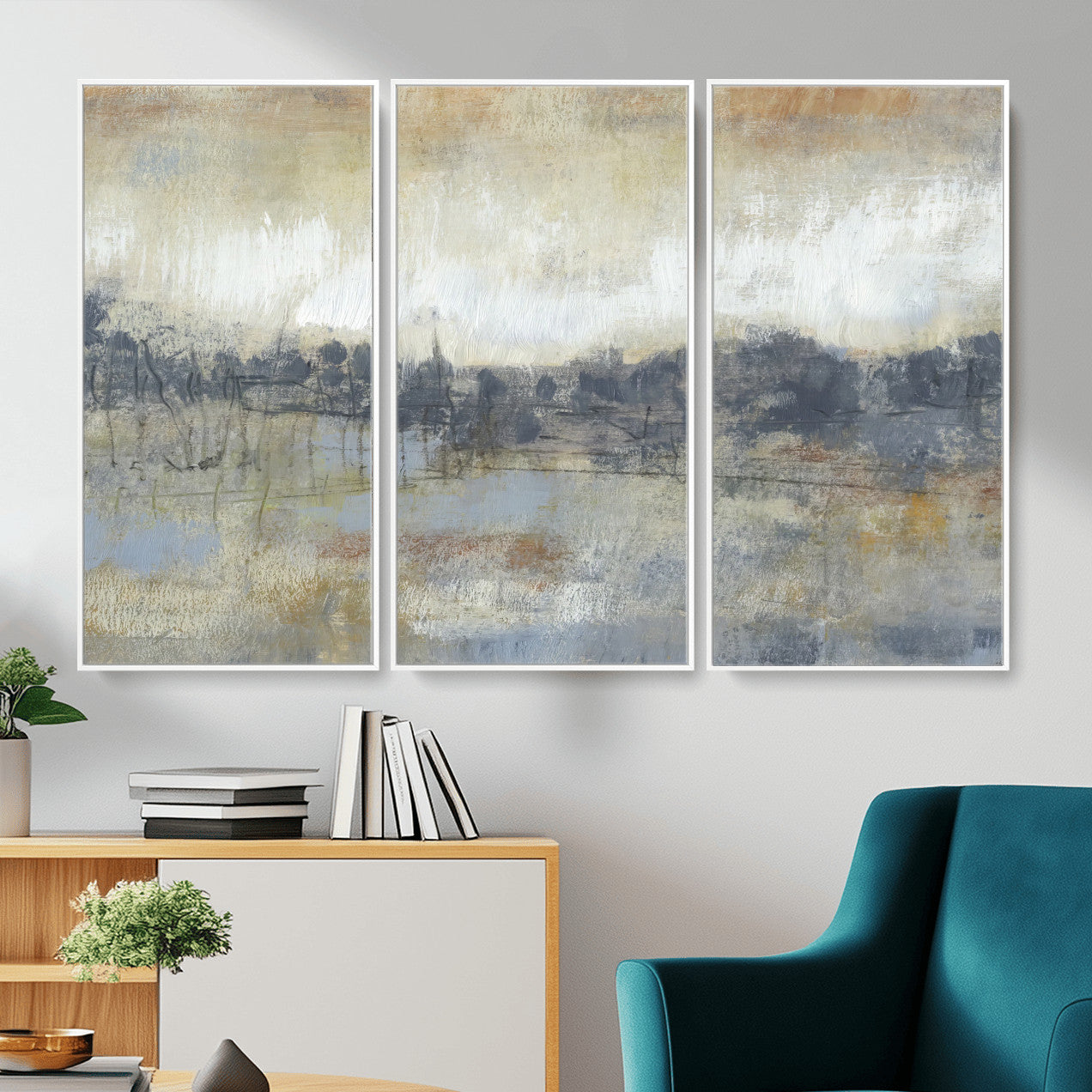 73973590-MGV-CV-36X24 - Abstract Neutral Landscape Painting Wall Art Canvas Print, Modern Minimal Texture Horizon Canvas Print, Beige Gray Contemporary Abstract Art Printing