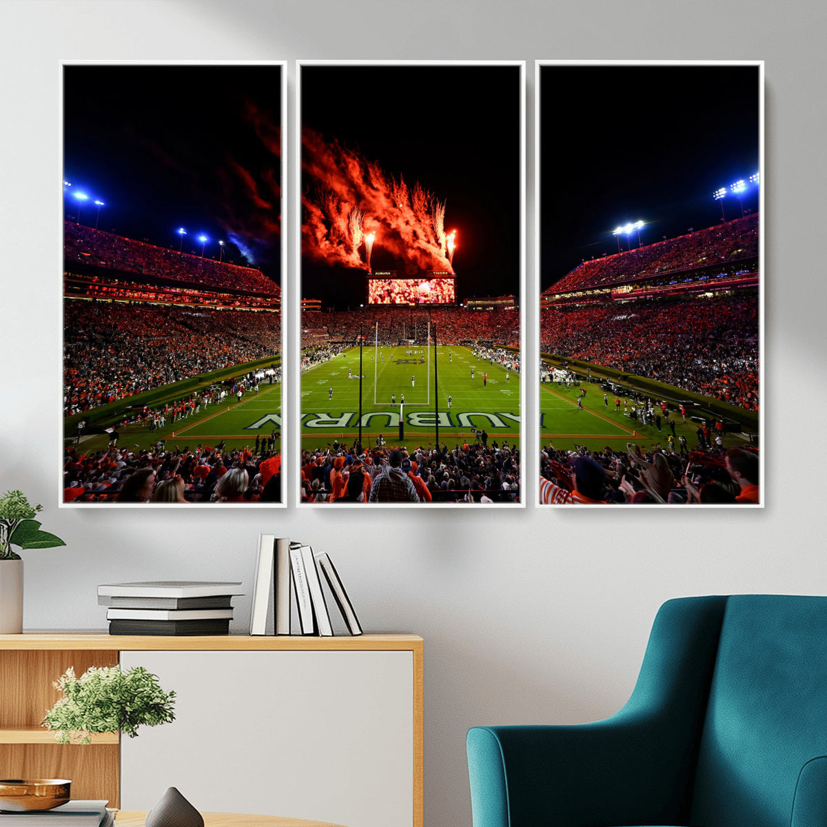 81918884-MGV-CV-36X24 - Auburn Stadium Wall Art Canvas Print, College Football Night Game Crowd, Jordan Hare Stadium Artwork