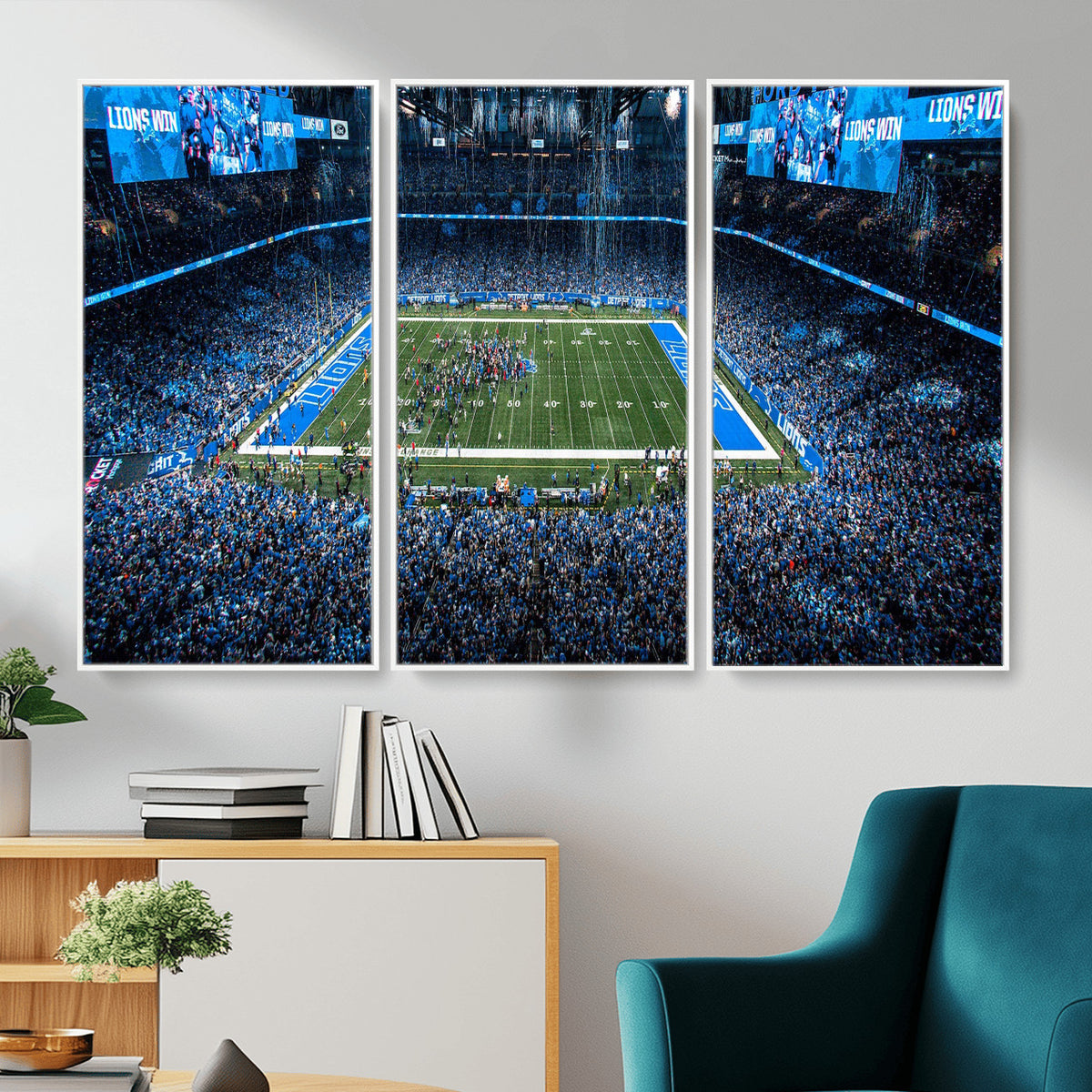 80882005-MGV-CV-36X24 - Detroit Lions Stadium Wall Art Canvas Print, Football Field Panorama