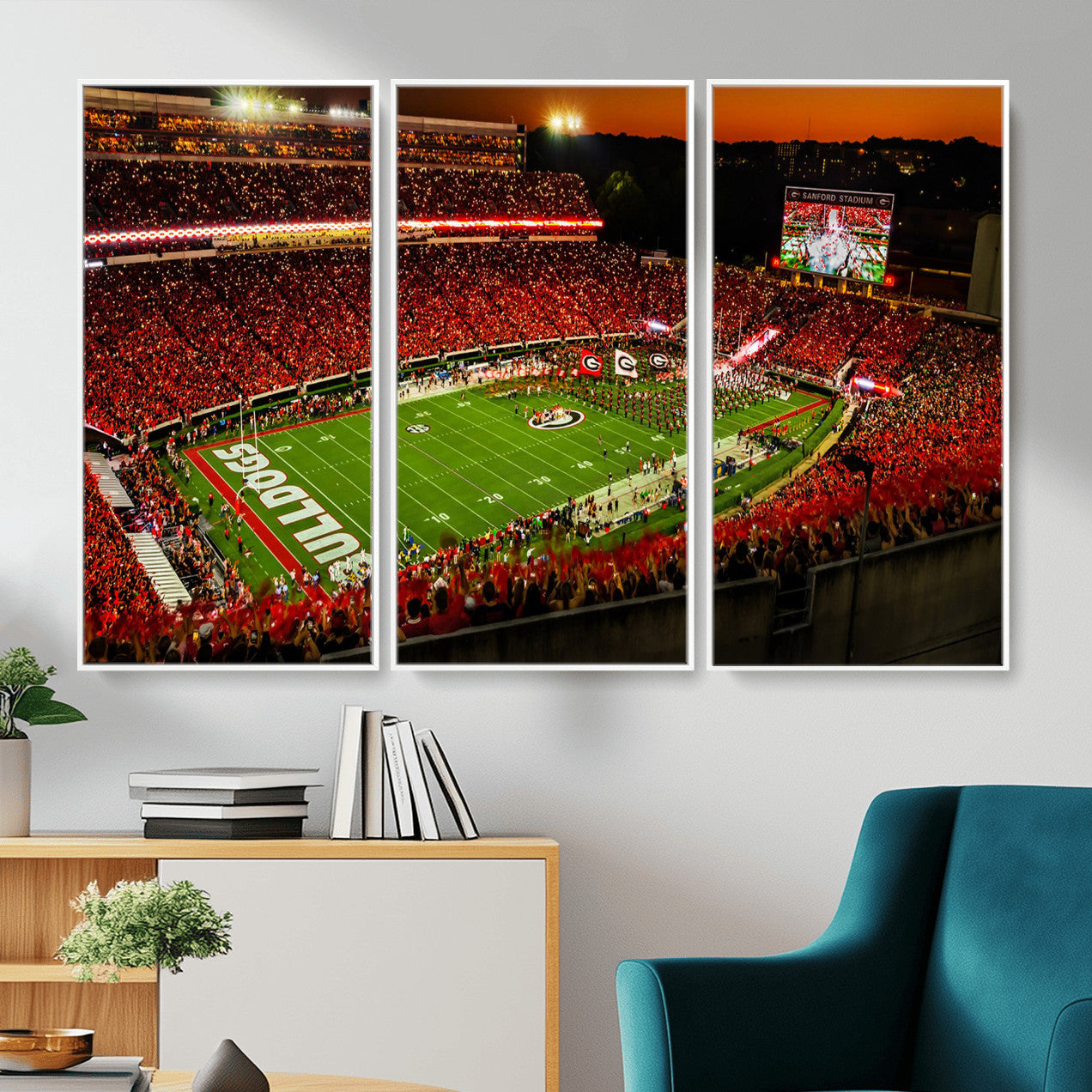 48894104-MGV-CV-36X24 - Georgia Bulldogs Stadium Wall Art Canvas Print, Sanford Stadium Night Game Panorama, College Football Crowd Wall Decor