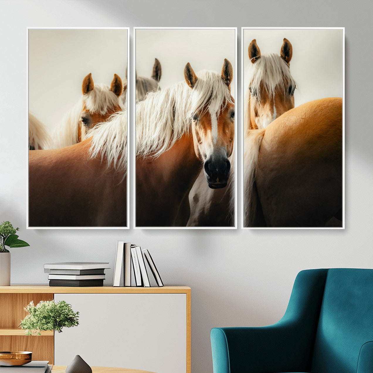 71904941-MGV-CV-36X24 - Wild Horse Herd Wall Art Canvas Print, Natural Horse Portrait Nature Wall Decor for Living Room and Office