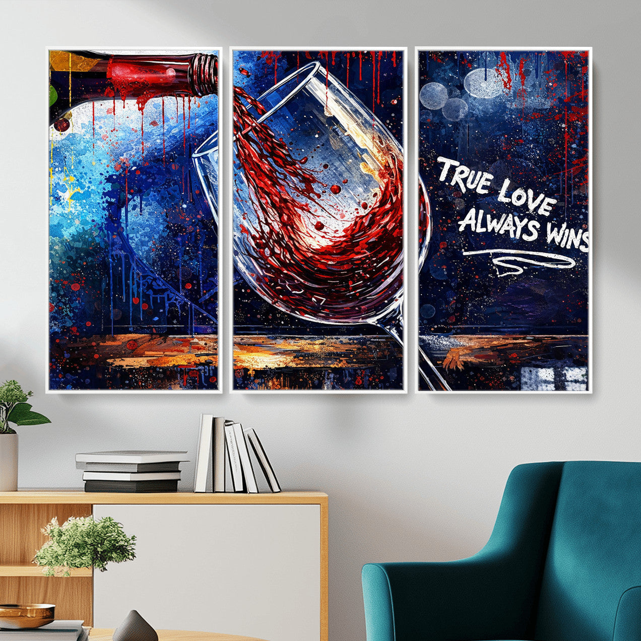 88788932-MGV-CV-36X24 - Red Wine Splash Abstract Wall Art Canvas Print, Modern Wine Glass Painting Canvas Print, Romantic Quote Contemporary Bar Art Print