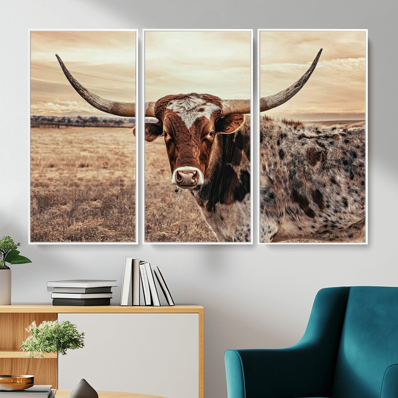 55805825-MGV-CV-36X24 - Texas Longhorn Wall Art Canvas Print – Western Cattle Ranch Artwork for Rustic Farmhouse Decor