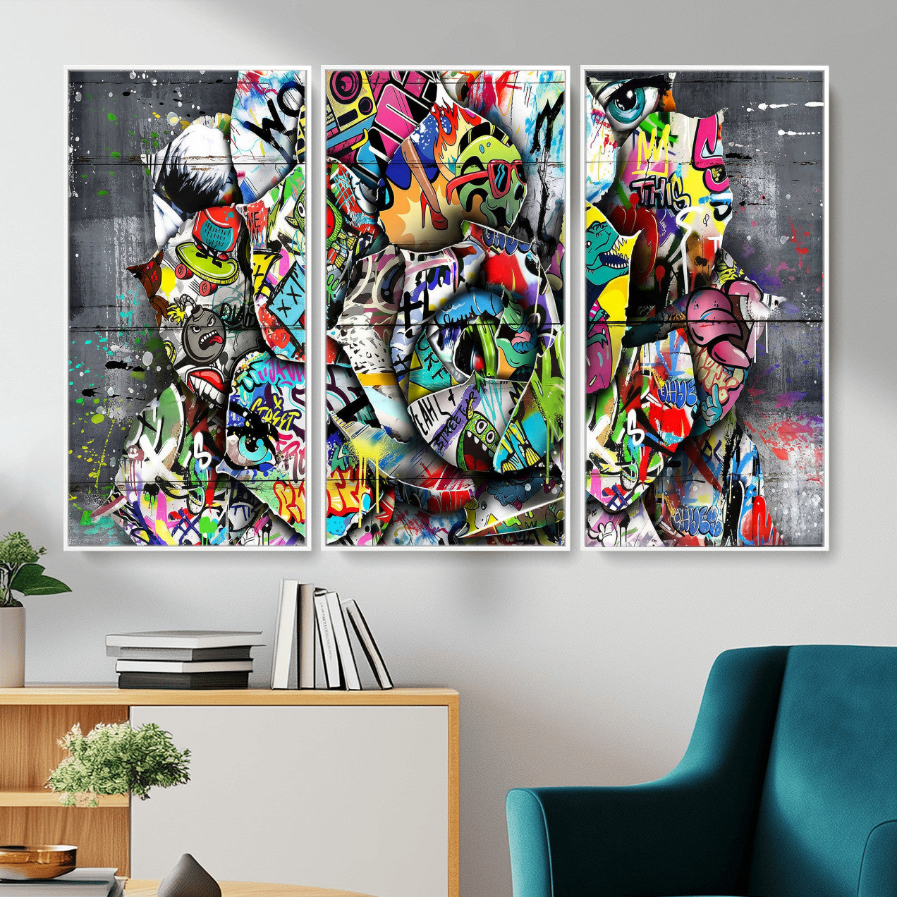 77553344-MGV-CV-36X24 - Abstract Graffiti Collage Street Art Wall Art Canvas Print, Colorful Urban Pop Art Canvas Print, Modern Graffiti Patchwork Contemporary Art Printing