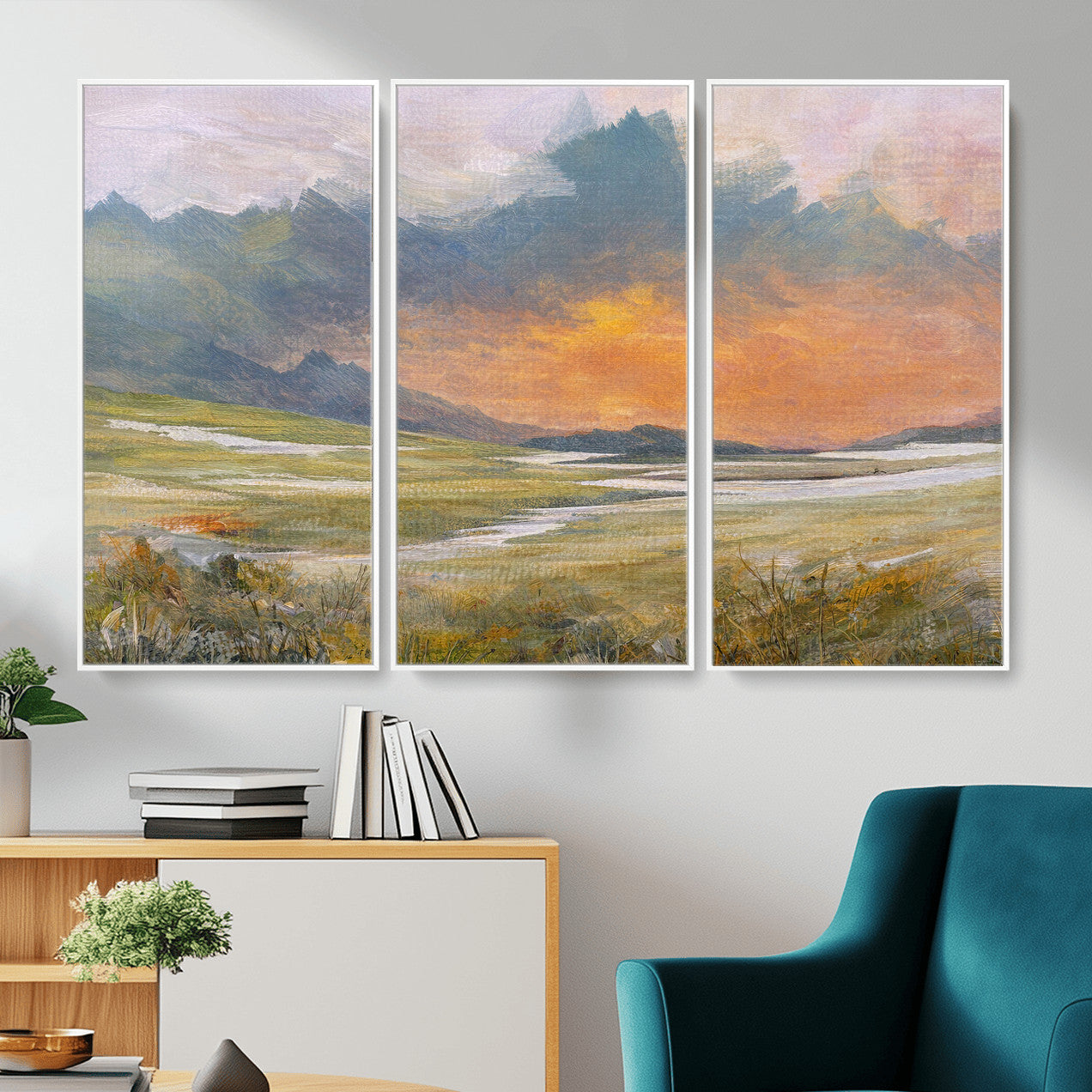 39892091-MGV-CV-36X24 - Mountain Sunset Wall Art Canvas Print Vintage Landscape Panorama Rustic Nature Decor