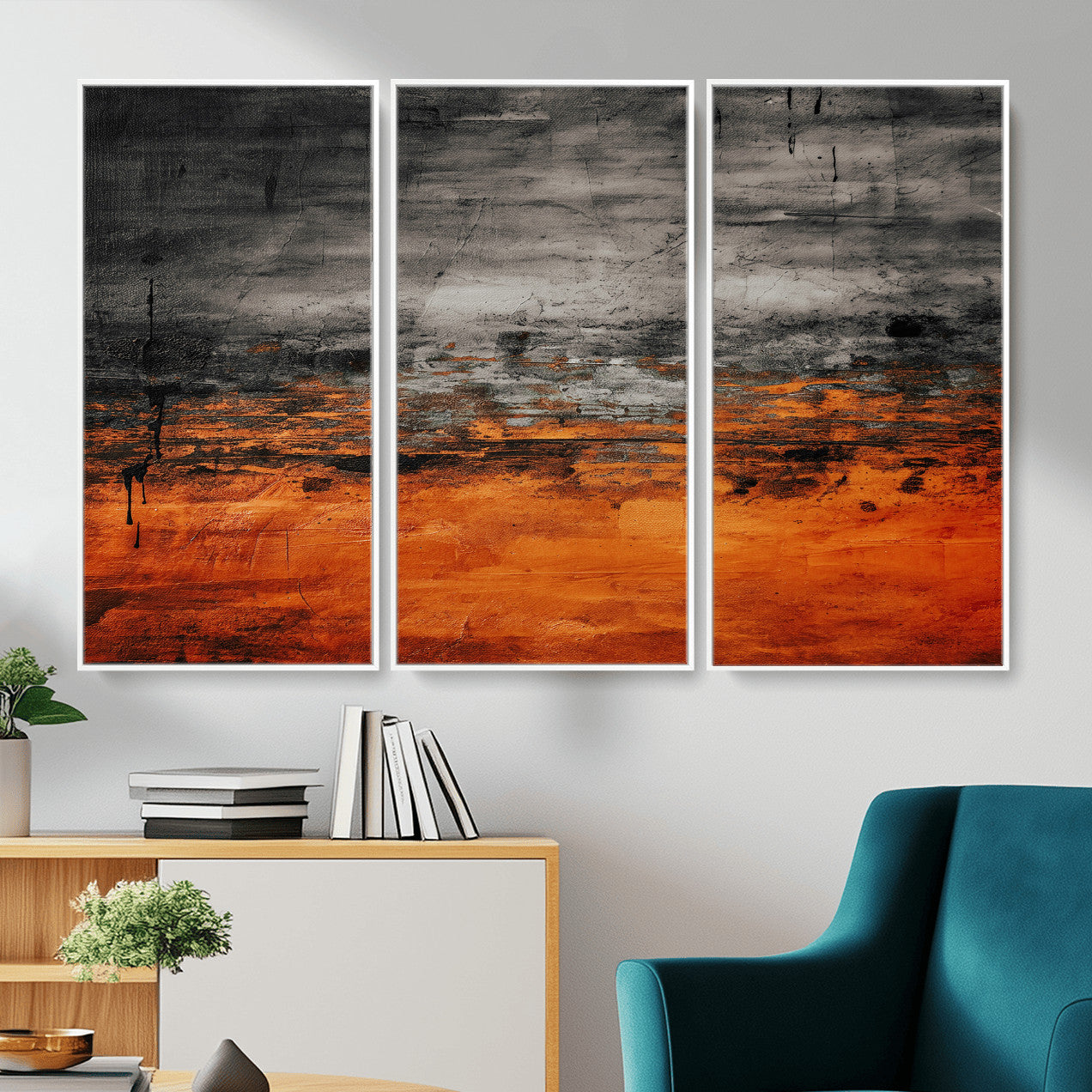 75409282-MGV-CV-36X24 - Black Orange Abstract Wall Art Canvas Print Modern Textured Painting Decor