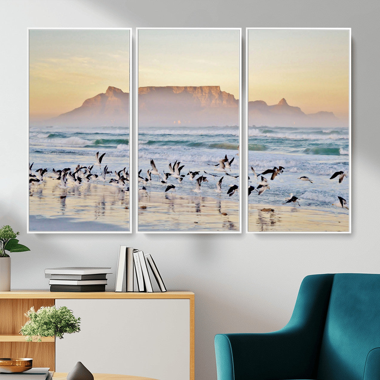 78989362-MGV-CV-36X24 - Seagulls Over Ocean Wall Art Canvas Print – Coastal Beach Landscape Artwork for Living Room Decor