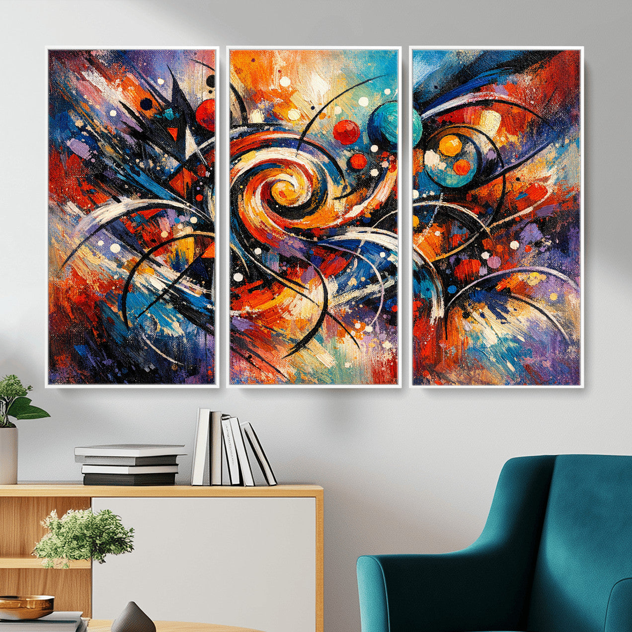 60193267-MGV-CV-36X24 - Geometric Abstract Wall Art Canvas Print, Orange Blue Abstract Expressionist Painting Print, Modern Geometric Abstract Canvas Art