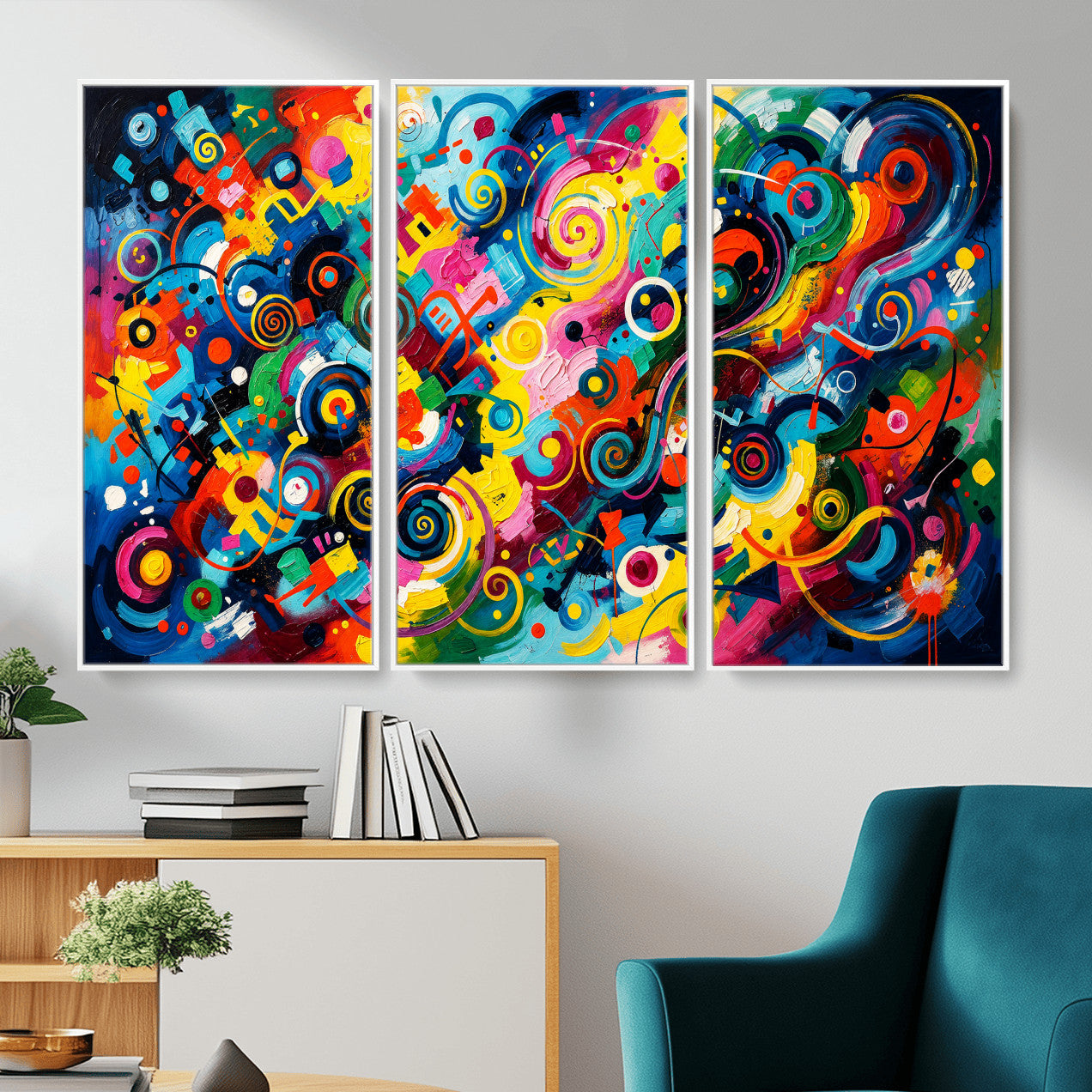 4712069R1-MGV-CV-36X24 - Geometric Abstract Wall Art Canvas Print, Bold Color Abstract Expressionist Painting Print, Modern Geometric Abstract Canvas Art