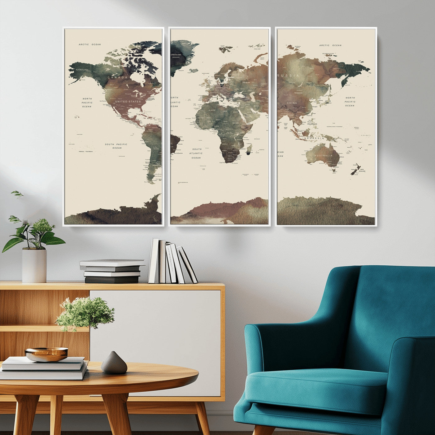 MGV-FC-48X32-3P - World Map Wall Art Canvas Print for Home and Office Decor