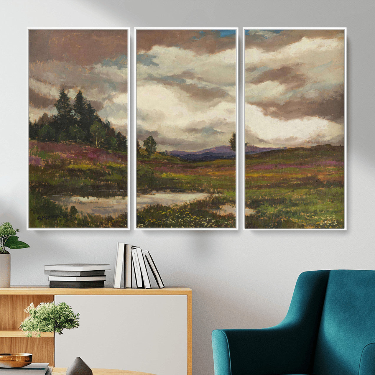 96795851-MGV-CV-36X24 - Gustav Macoun Heathland Canvas Print, Czech Landscape Oil Painting Reproduction, Purple Heather Moorland Art, Vintage European Nature Decor