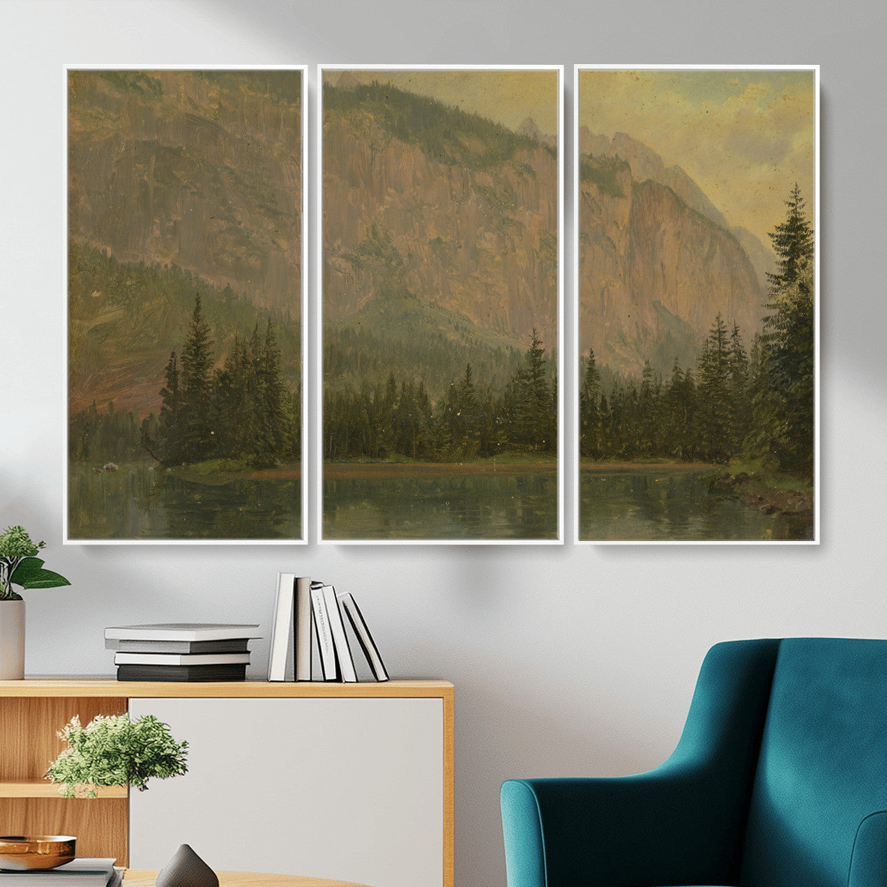 76844524-MGV-CV-36X24 - Frederic Edwin Church Hintersee Canvas Print, Hudson River School Mountain Lake Painting 1868, American Romantic Landscape, Vintage Nature Wall Art