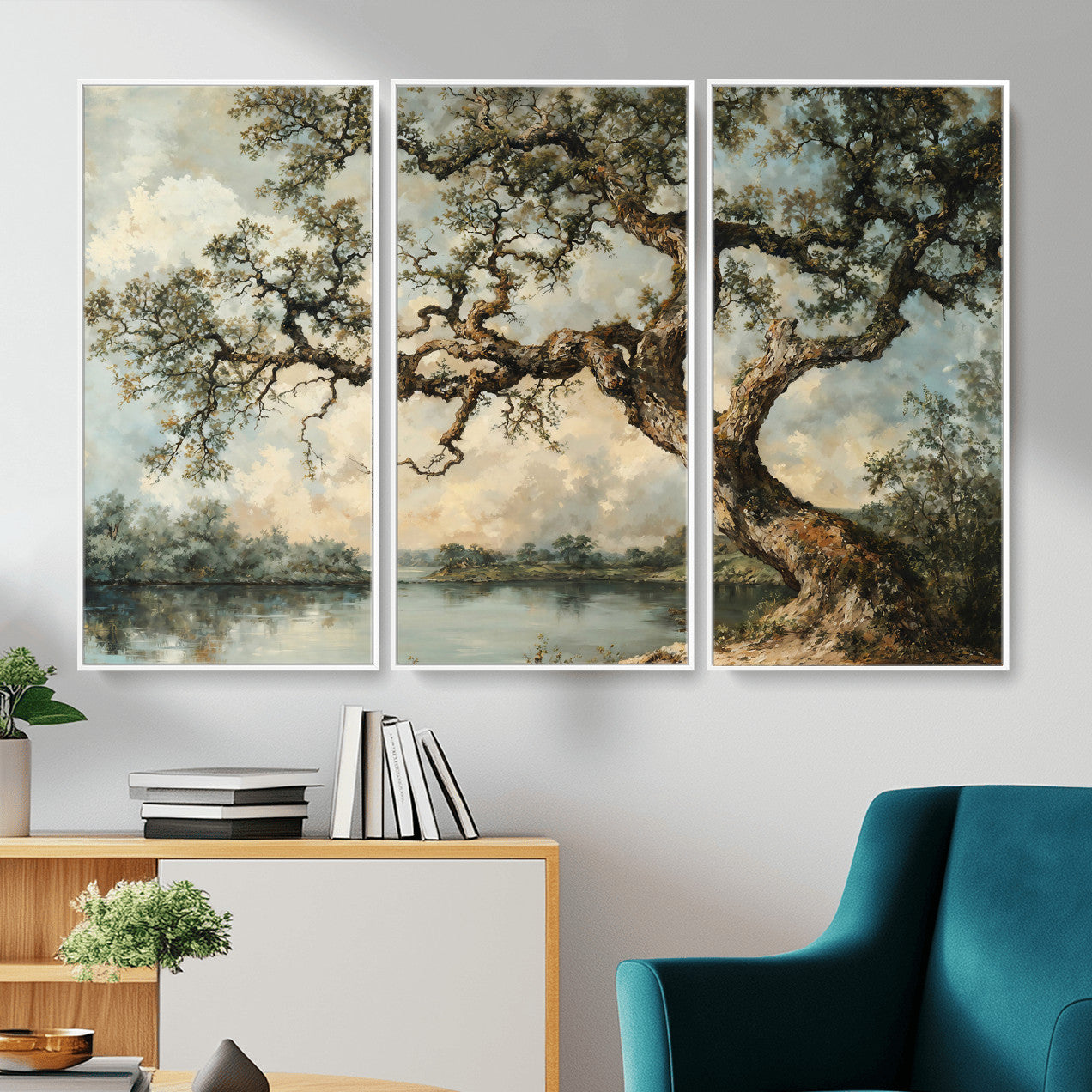 63857726-MGV-CV-36X24 - Old Oak Tree Canvas Wall Art, Turner Inspired Romantic Landscape Print, Vintage Nature Painting, Living Room Wall Decor, Antique Style Tree Art