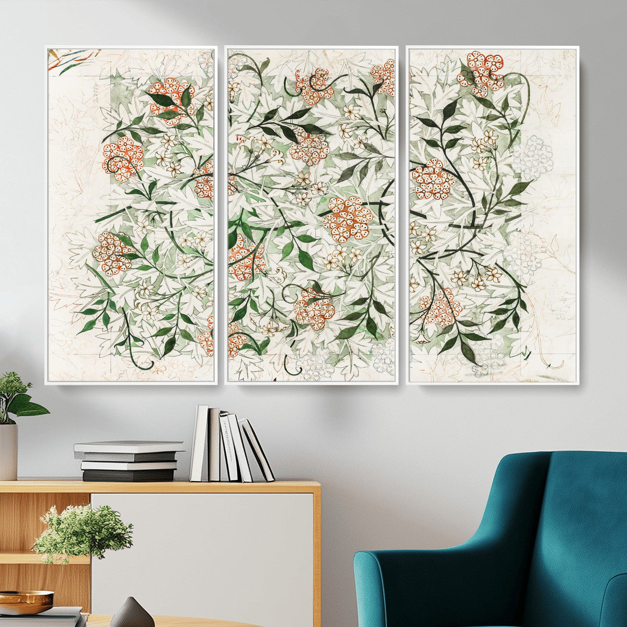 17622011W-MGV-CV-36X24 - William Morris Jasmine Flower Wall Art Canvas Print, Botanical Floral Canvas Print, Vintage Cottagecore Wall Decor, Framed Nature Artwork Ready to Hang