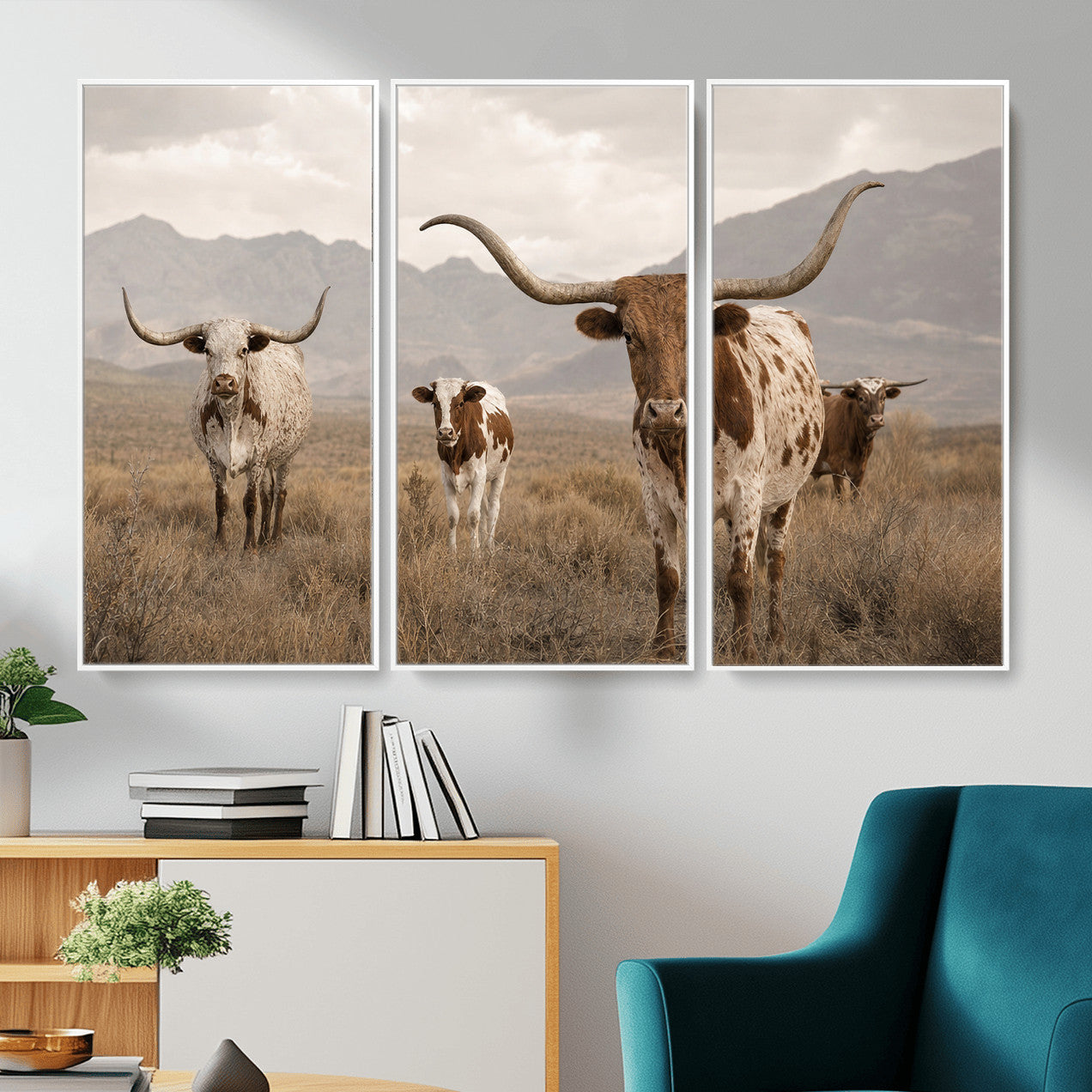 62336425AD-MGV-CV-36X24 - Rustic Texas Longhorn Cow Canvas Wall Art Print, Rustic Farm Animal Photography Print, Farmhouse Country Decor, Western Ranch Art