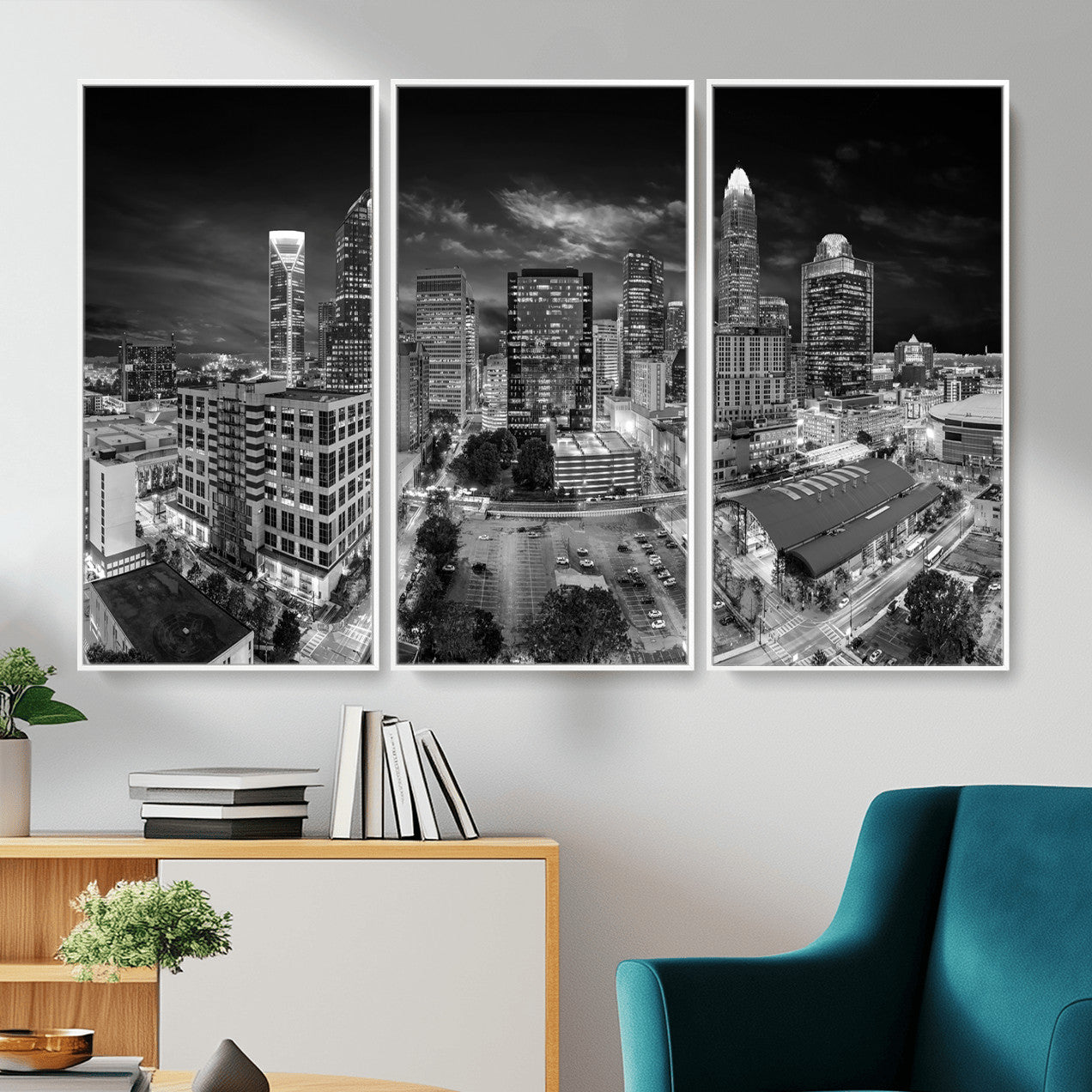 60105075-MGV-CV-36X24 - Charlotte Skyline Canvas Wall Art Print – North Carolina Cityscape Photography Print