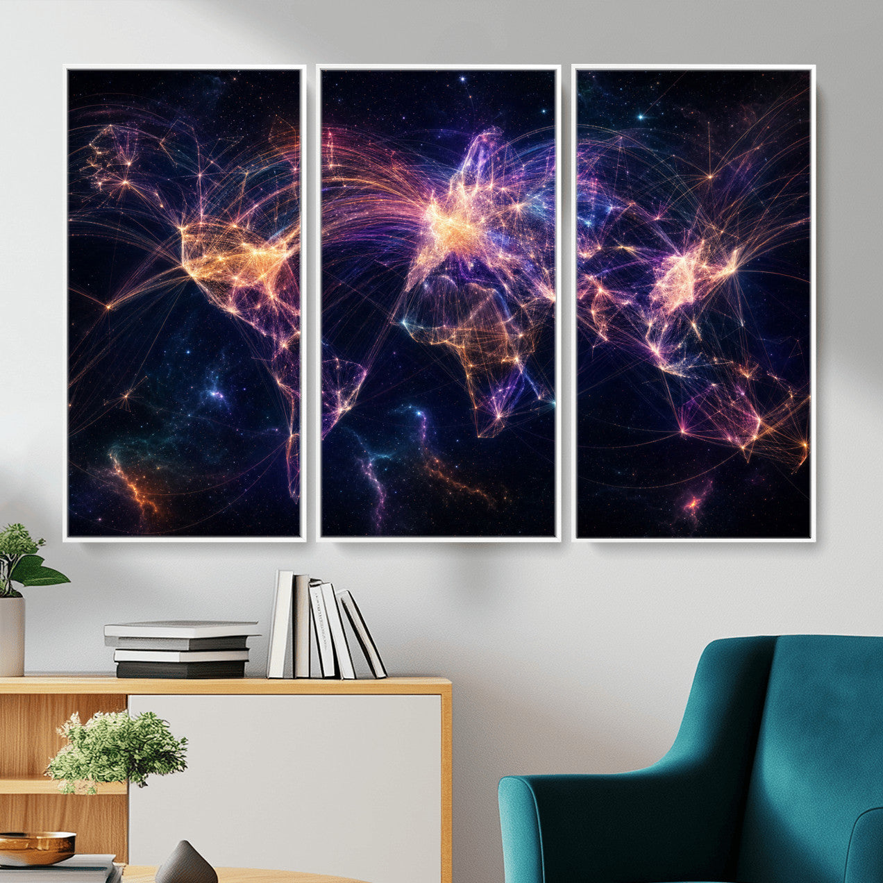 75155491-MGV-CV-36X24 - Global Flight Routes Map Canvas Wall Art, Worldwide Aviation Network Print, International Air Travel Wall Decor