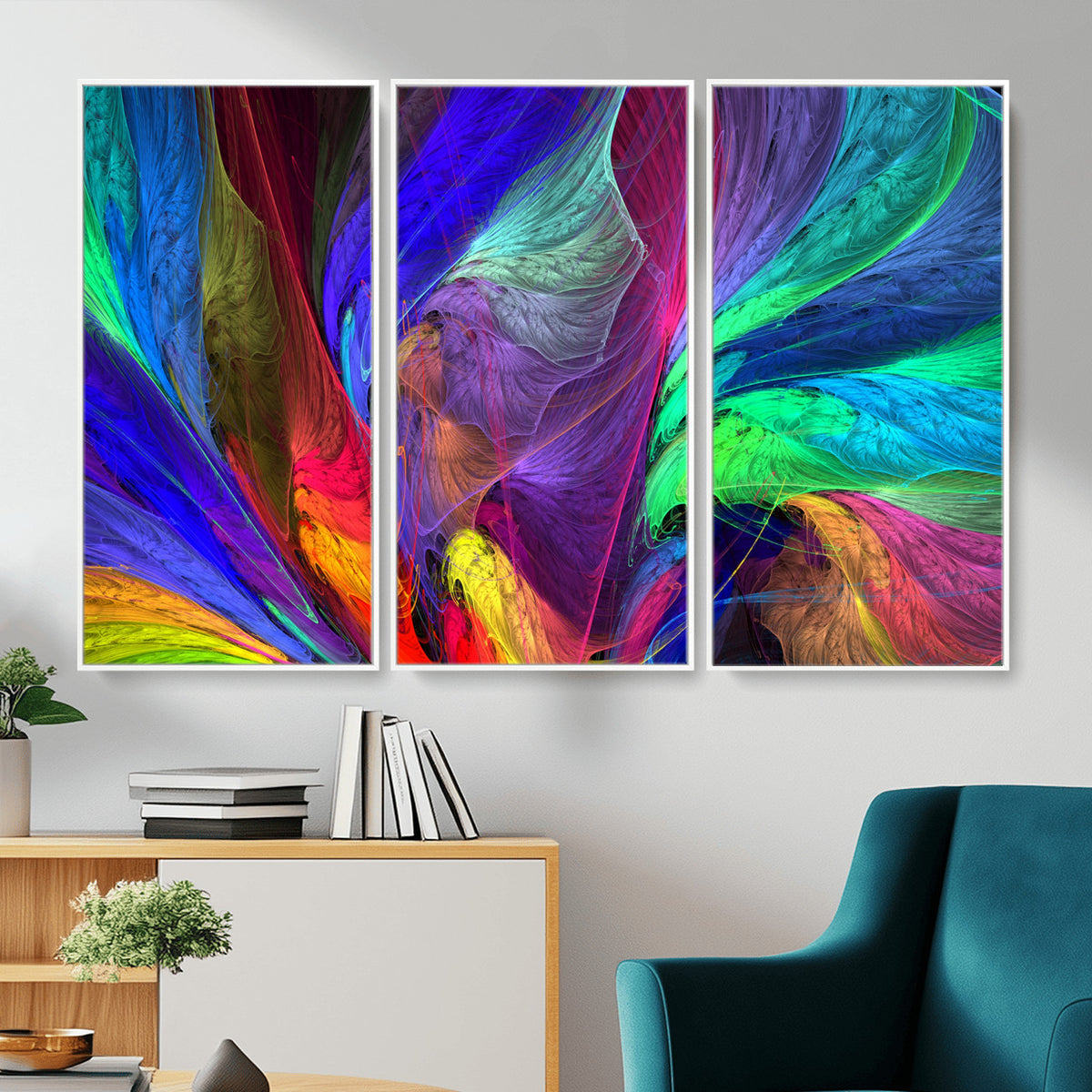 376925791-MGV-CV-36X24 - Colorful Abstract Canvas Wall Art, Rainbow Swirl Fractal Print, Bold Multicolor Living Room Decor, Vibrant Energy Art, Large Abstract Wall Art