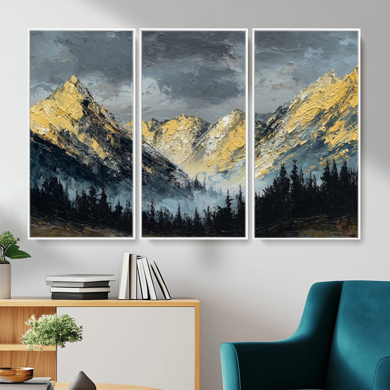 86912101-MGV-CV-48X32-3P - Abstract Mountain Wall Art Canvas Print Modern Landscape Painting Print
