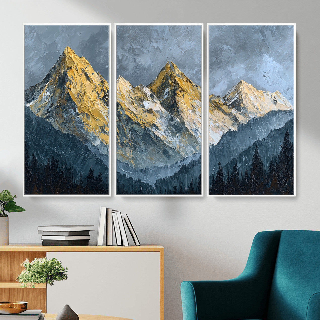 50821961-MGV-CV-48X32-3P - Abstract Mountain Wall Art Canvas Print Modern Landscape Painting Print