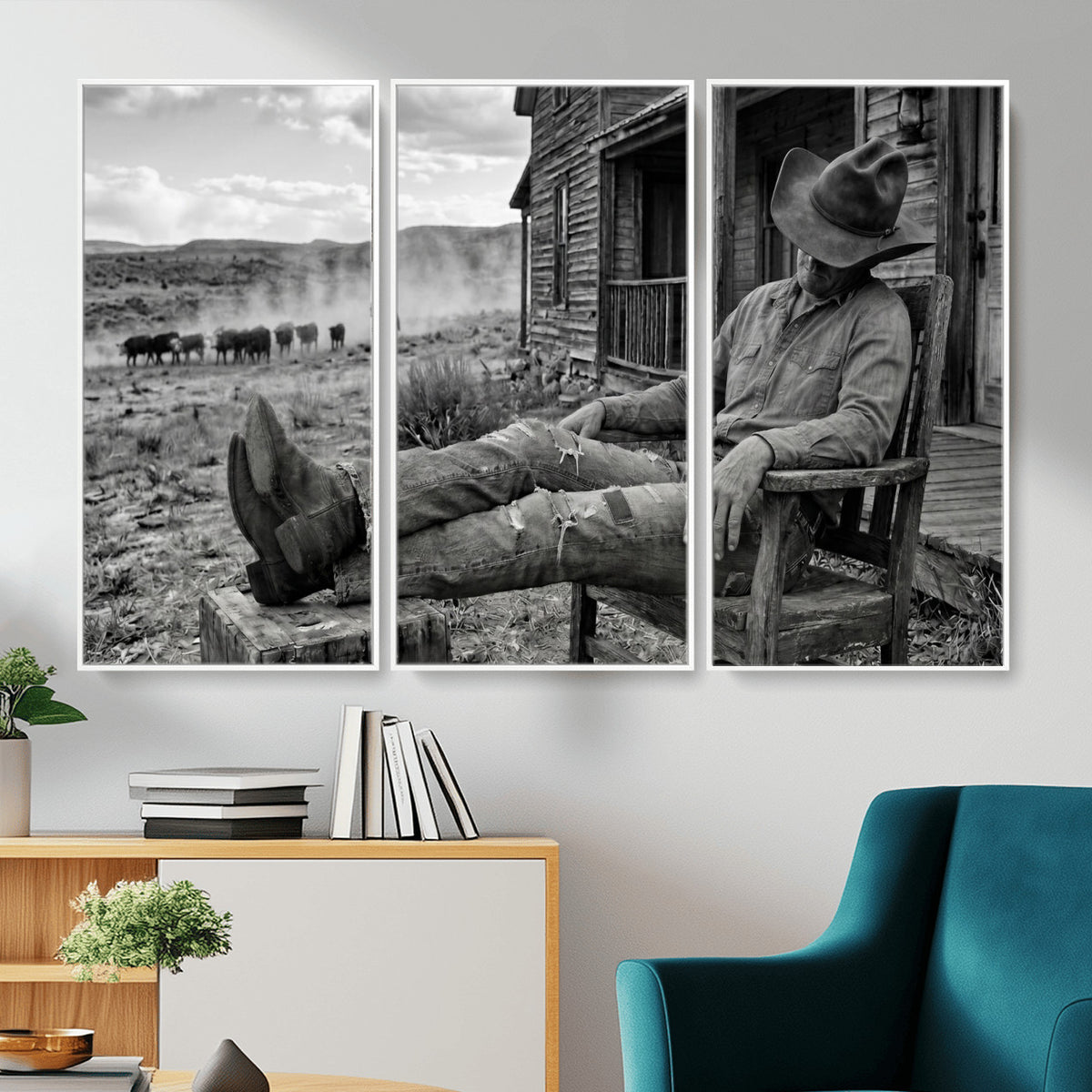 94461975S-MGV-CV-36X24 - Vintage Sleeping Cowboy Wall Art Canvas Print, Western Home Decor