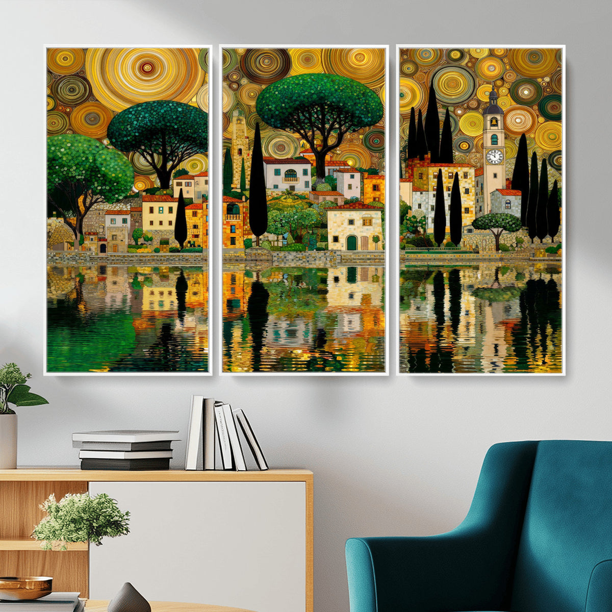 93010897-MGV-CV-36X24 - Gustav Klimt Golden Cityscape Wall Art Canvas Print,