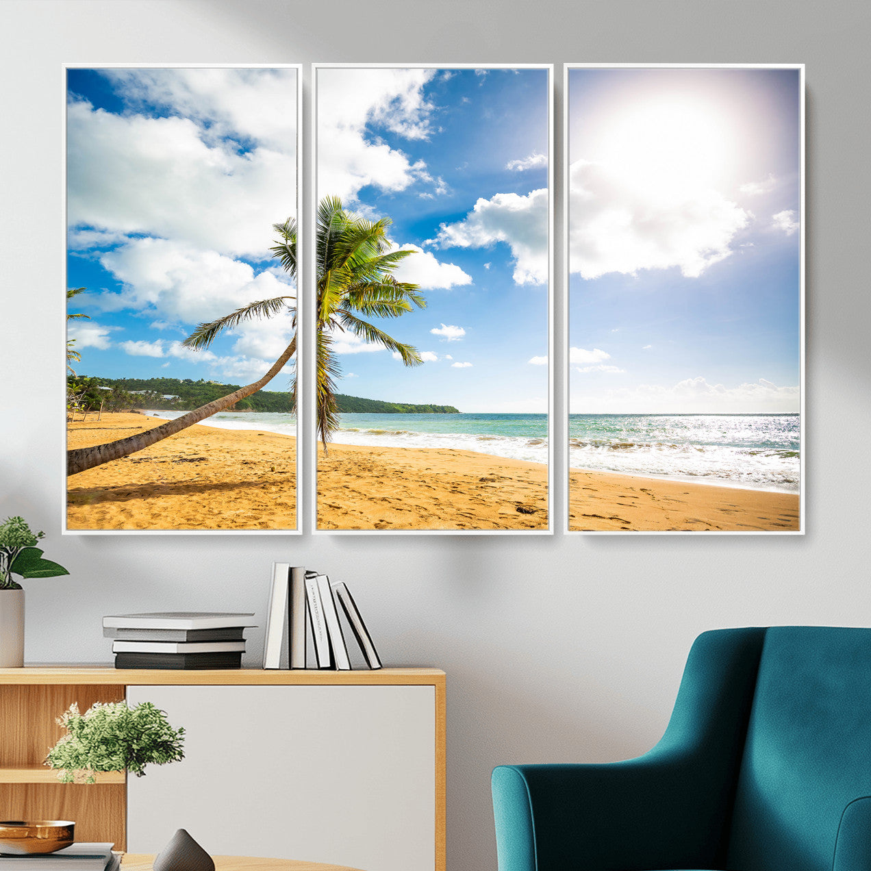 79108949-MGV-CV-36X24 - Tropical Beach Canvas Wall Art, Palm Tree Ocean Photo Print, Coastal Living Room Decor, Turquoise Sea Beach House Art, Summer Wall Art