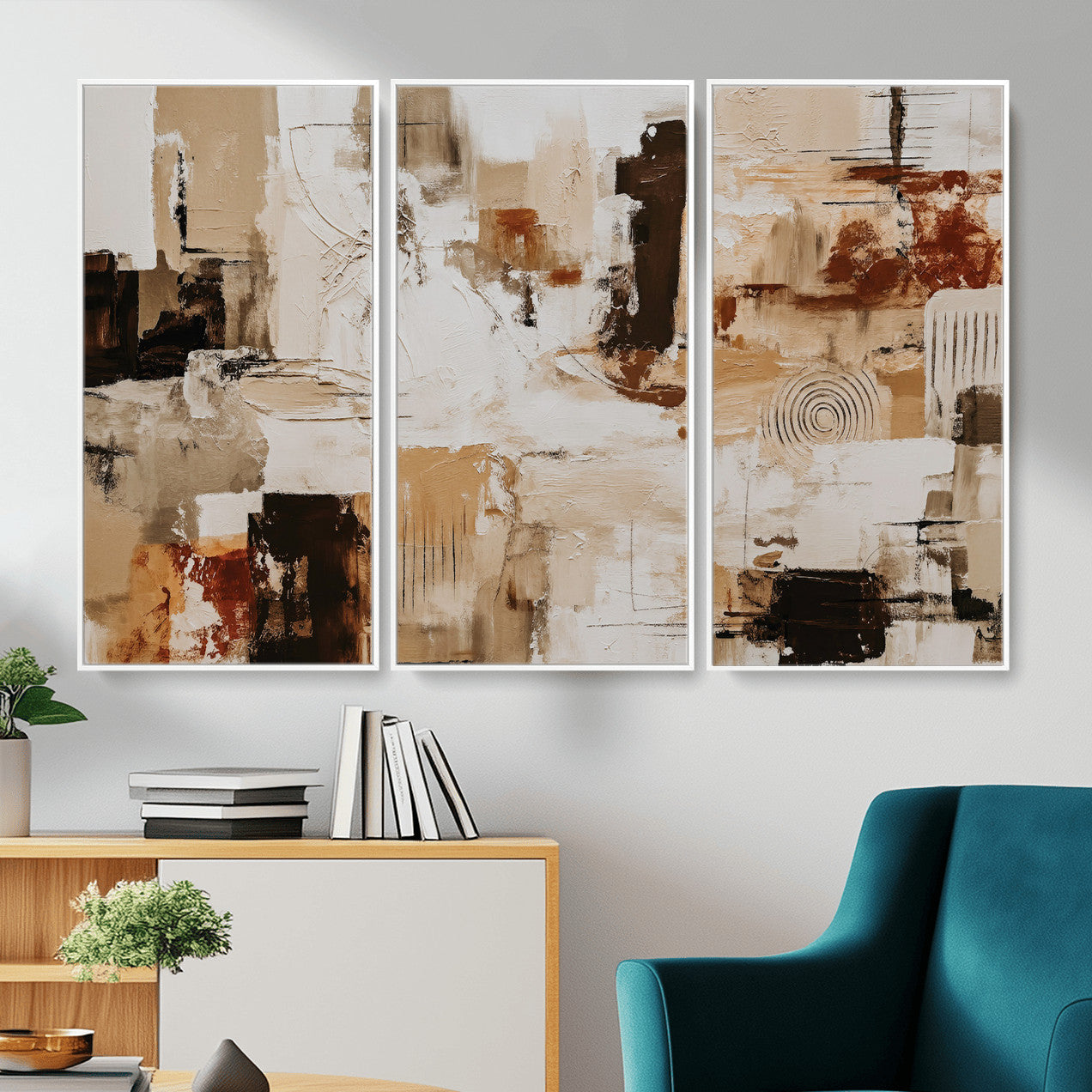 26560159-MGV-CV-36X24 - Blue Teal Abstract Canvas Wall Art, Modern Textured Painting Print, Navy Orange White Contemporary Art, Neutral Living Room Decor, Office Art