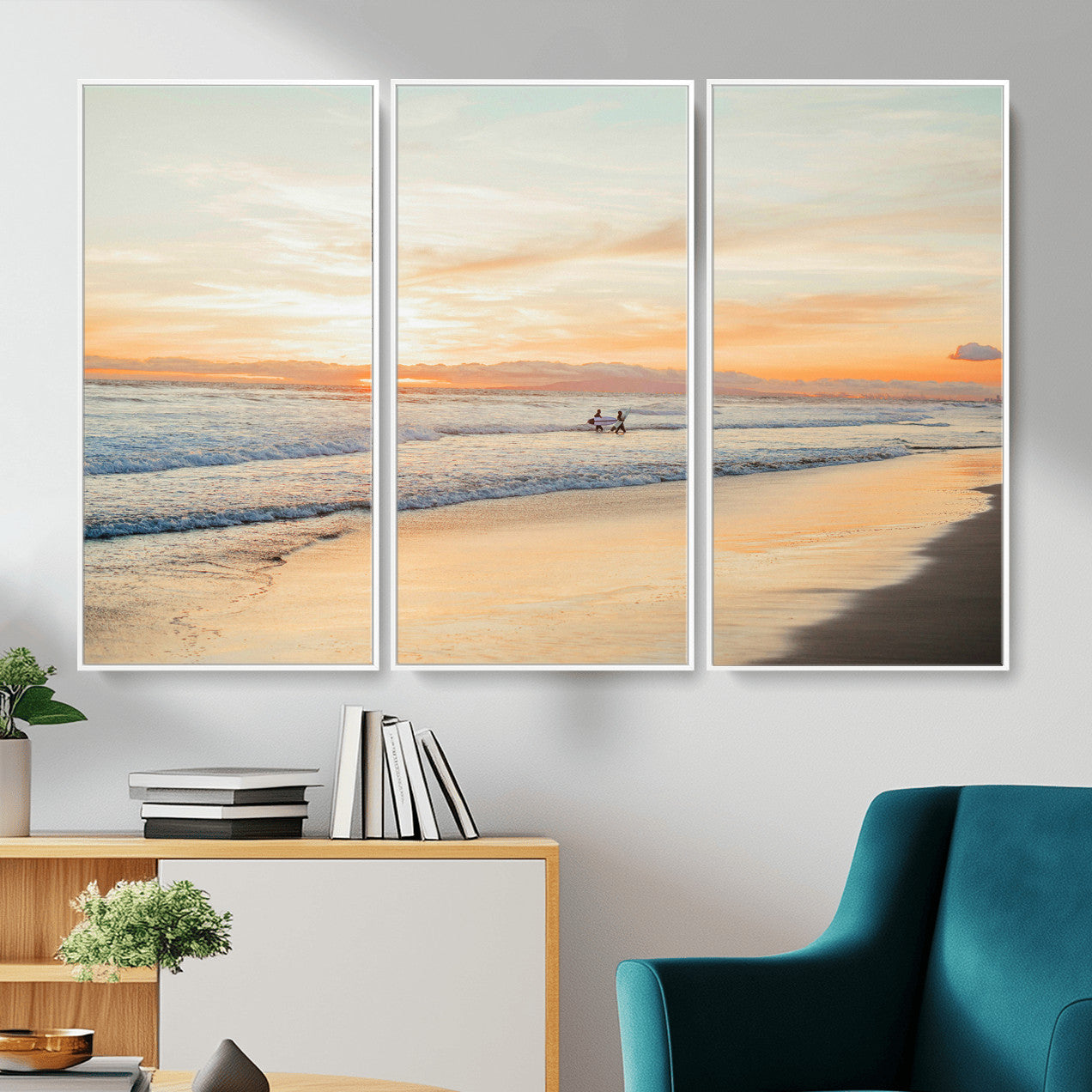 38131619-MGV-CV-36X24 - Beach Sunset Canvas Wall Art Print | Ocean Waves Landscape, Coastal Photography, Seascape Wall Decor, Ready to Hang
