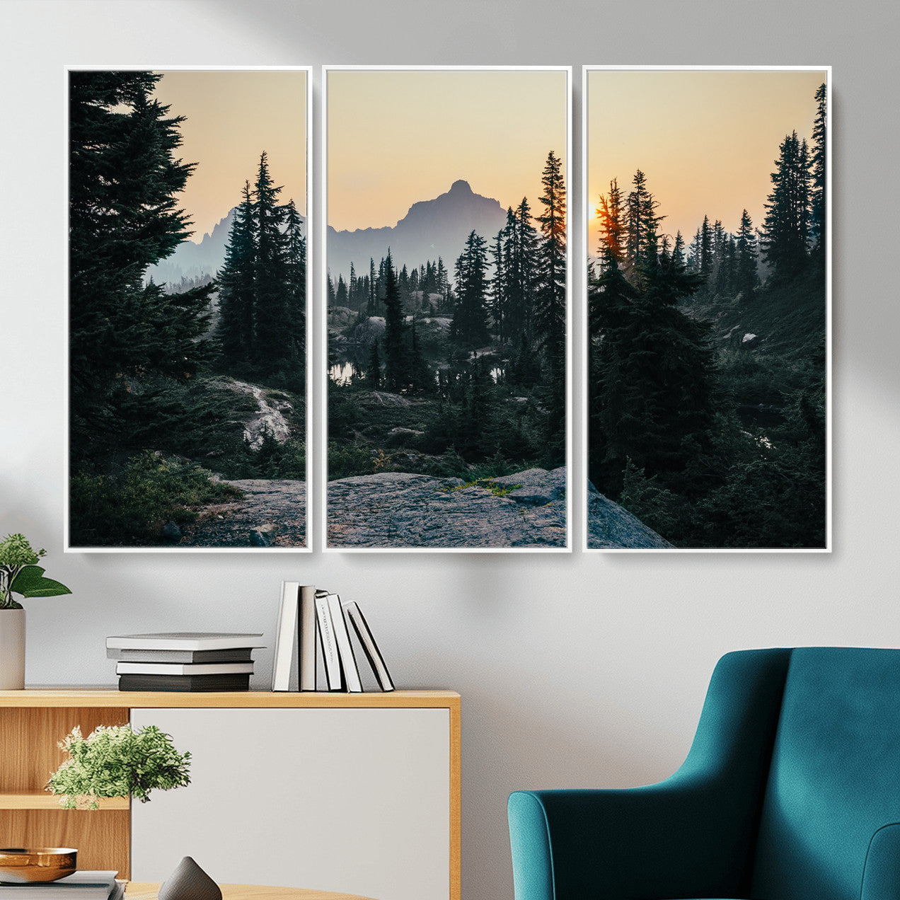 89996020-MGV-CV-36X24 - Mountain Forest Canvas Wall Art Print - Pine Tree Landscape, Sunset Nature Photography, Wilderness Wall Decor, Ready to Hang