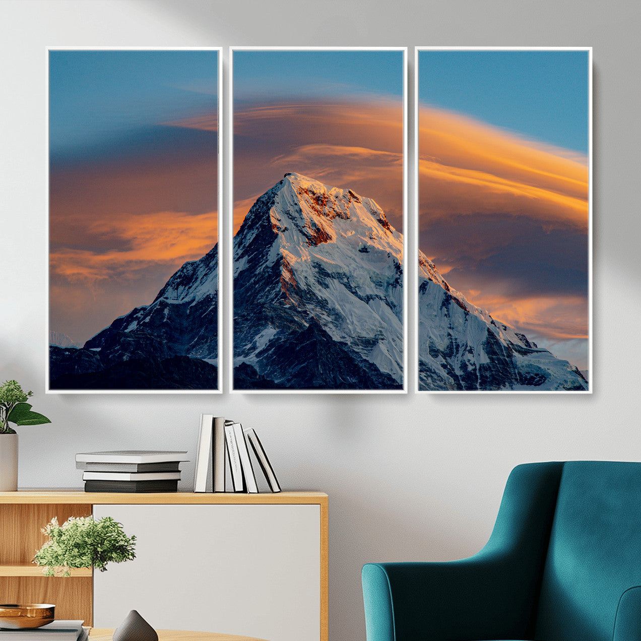 73810927-MGV-CV-36X24 - Snow Mountain Canvas Wall Art Print, Alpine Peak Landscape, Winter Nature Photography, Large Mountain Decor, Ready to Hang