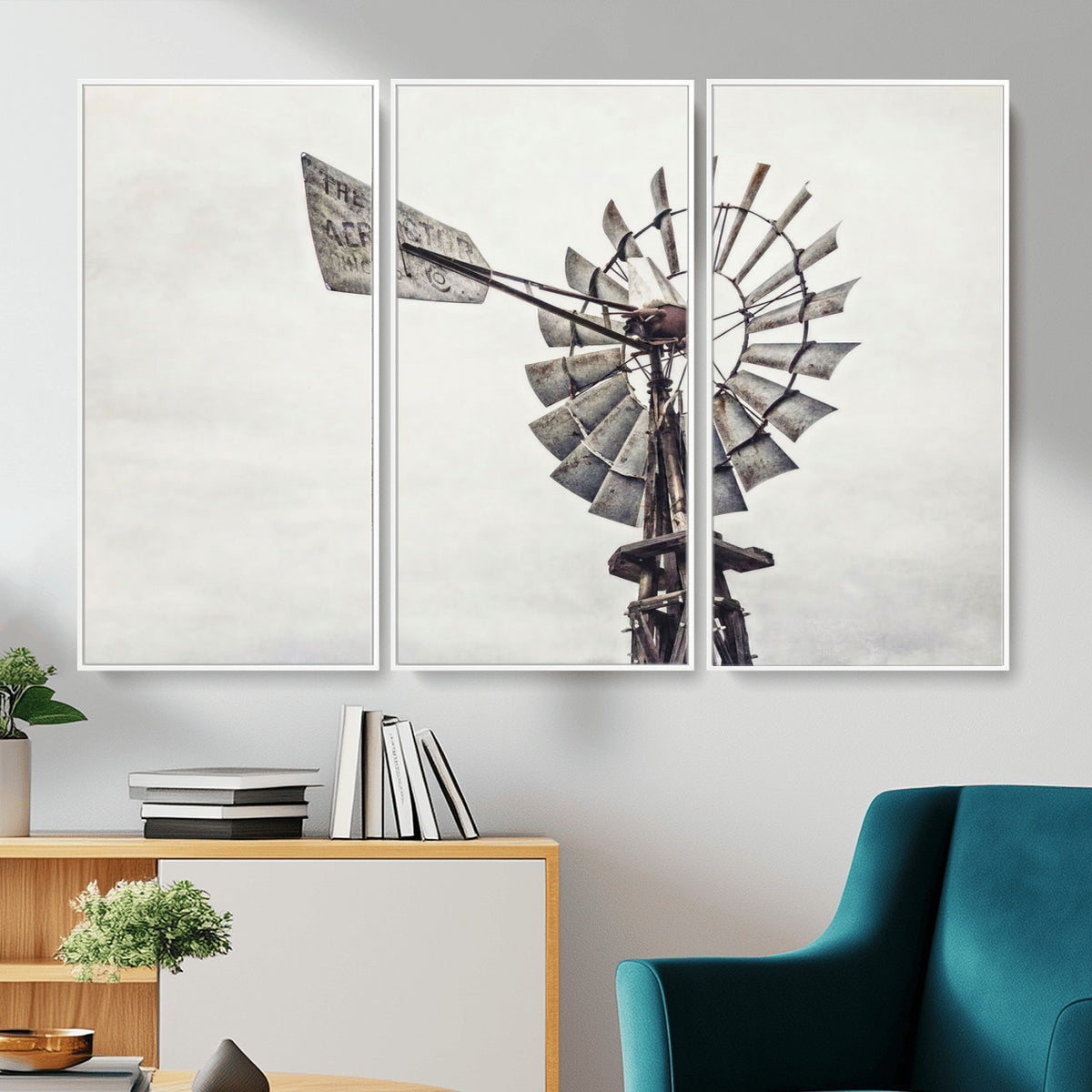 63200638-MGV-TP-24X36 - Vintage Rustic Farmhouse Windmill Canvas Wall Art - Western Country Landscape Print