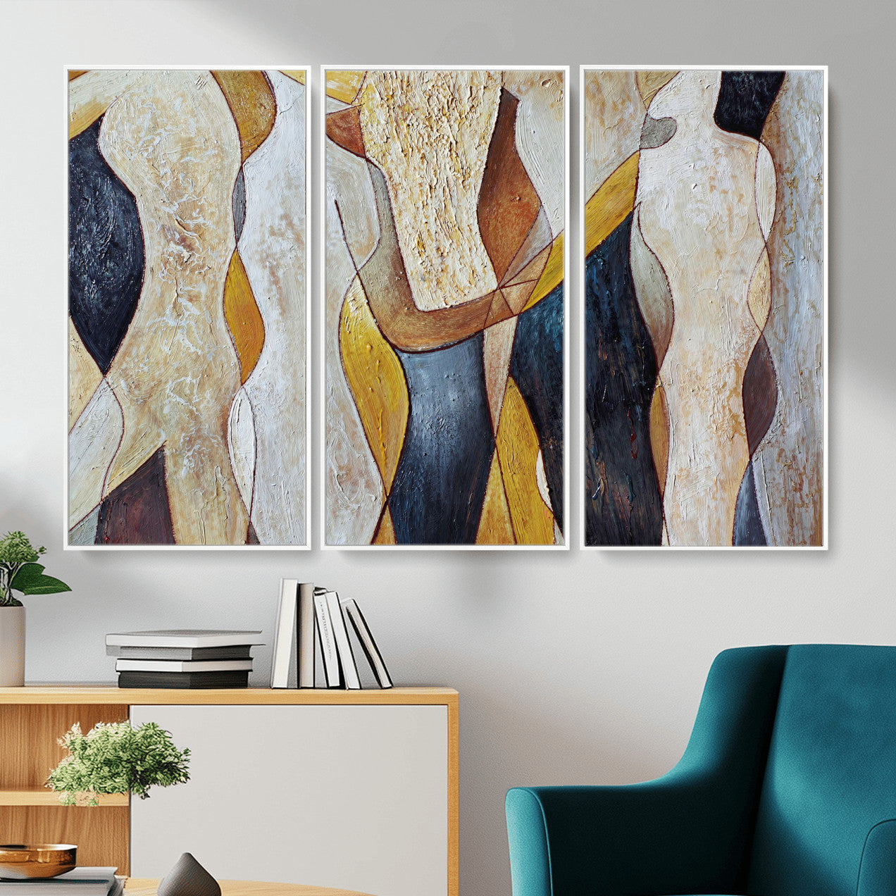 96079939-MGV-CV-36X24 - Mid Century Modern Figurative Canvas Wall Art Abstract Cubist Painting Print
